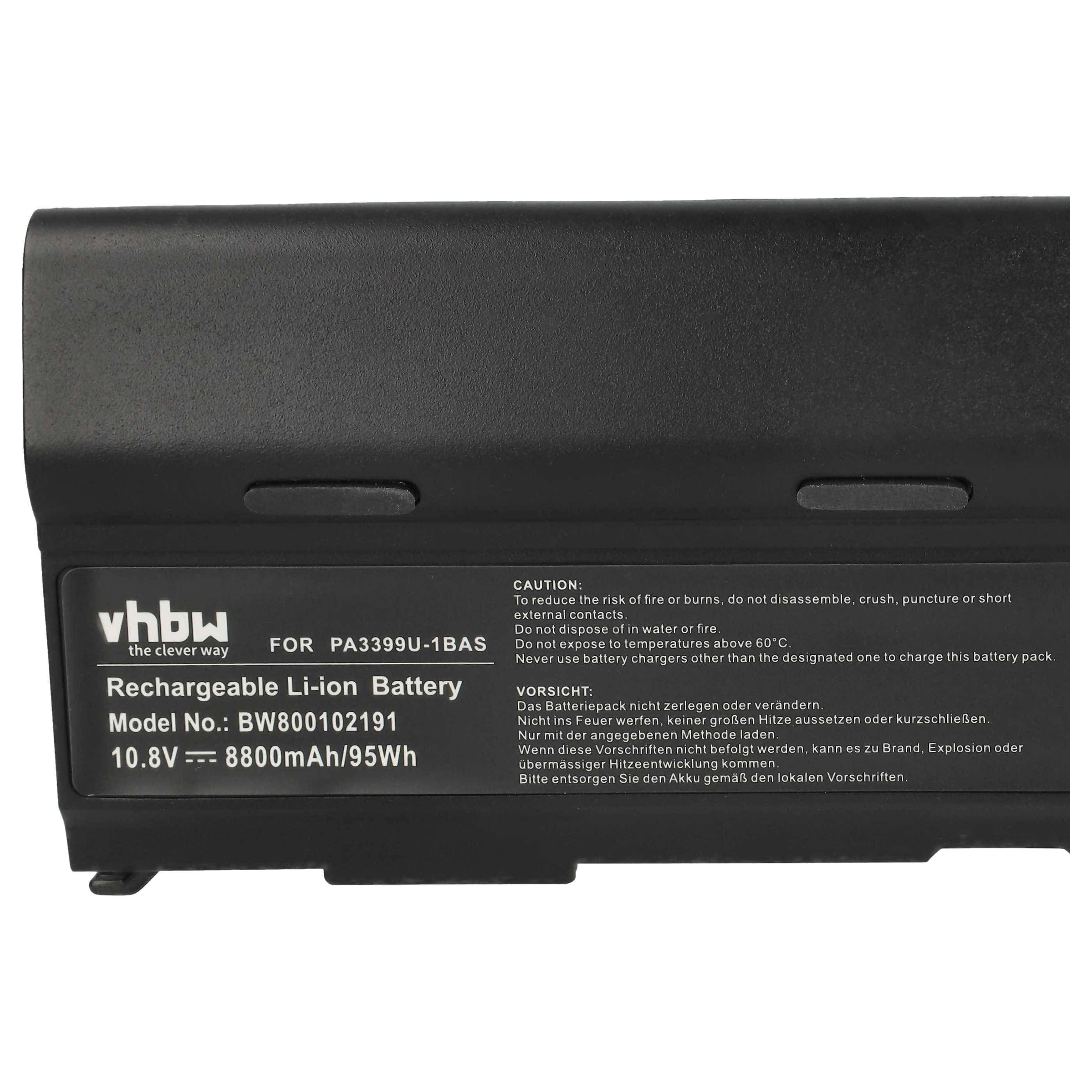 vhbw Akku kompatibel mit Toshiba Tecra S2, A7, A6, A4, A3 Notebook (8800 mAh, 10,8 V, Li-Ion)