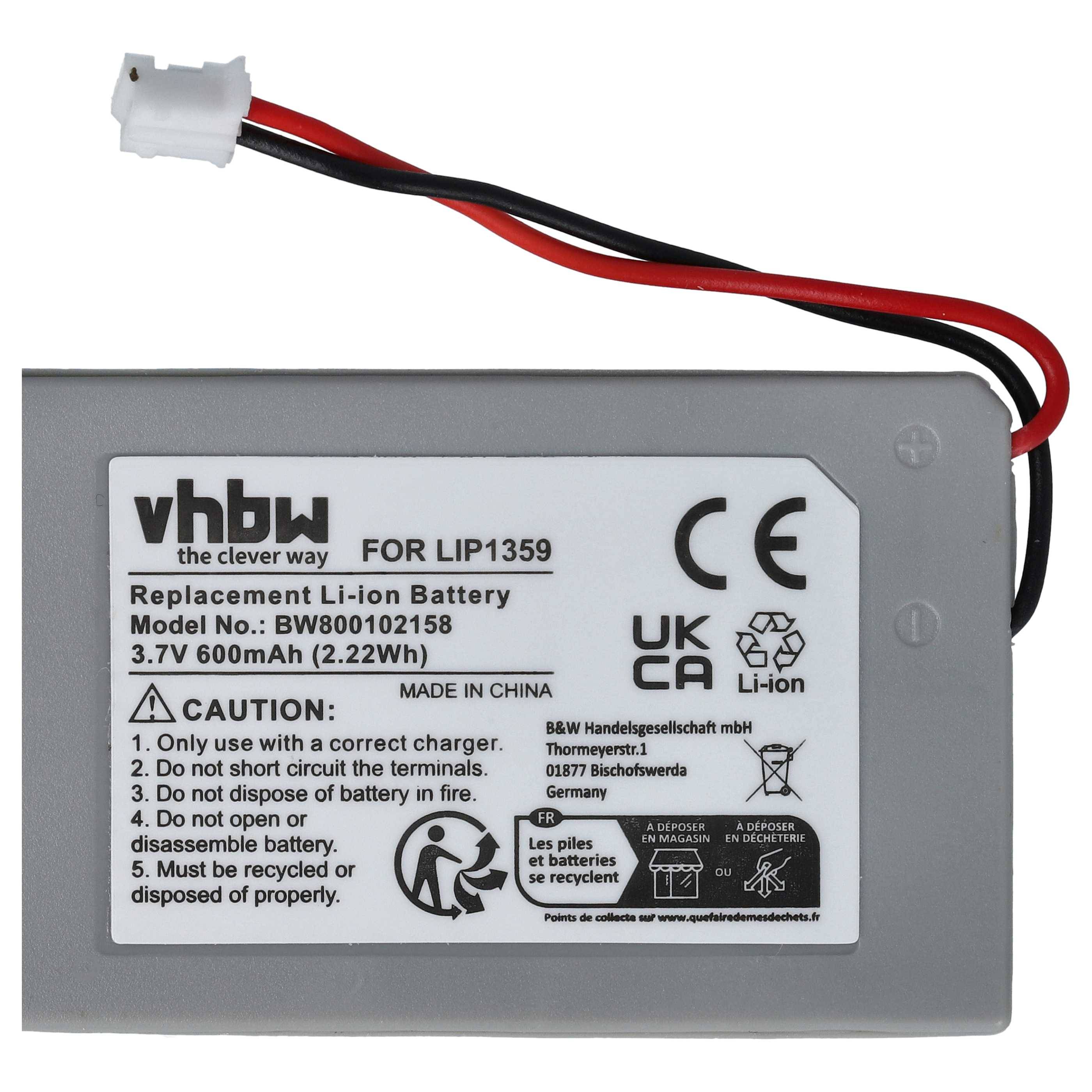 vhbw 1x Akku Ersatz für Sony Lip1359, Lip1859, Lip1472 für Gamepad Controller (600 mAh, 3,7 V, Li-Ion)