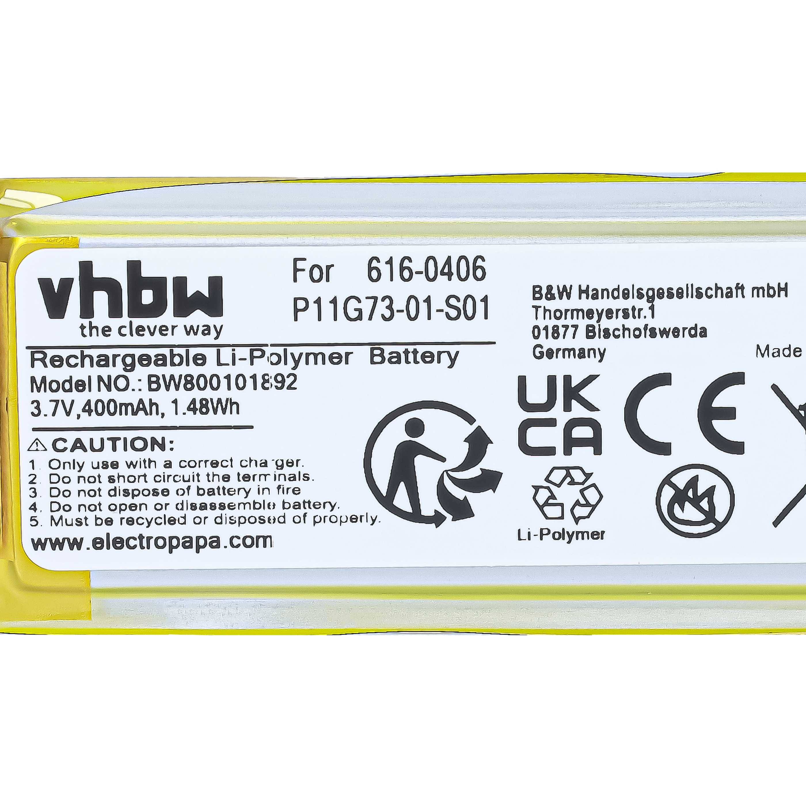 vhbw Akku kompatibel mit Apple iPod A1320 | Nano 5 MP3-Player Musik Player (400 mAh, 3,7 V, Li-Polymer)