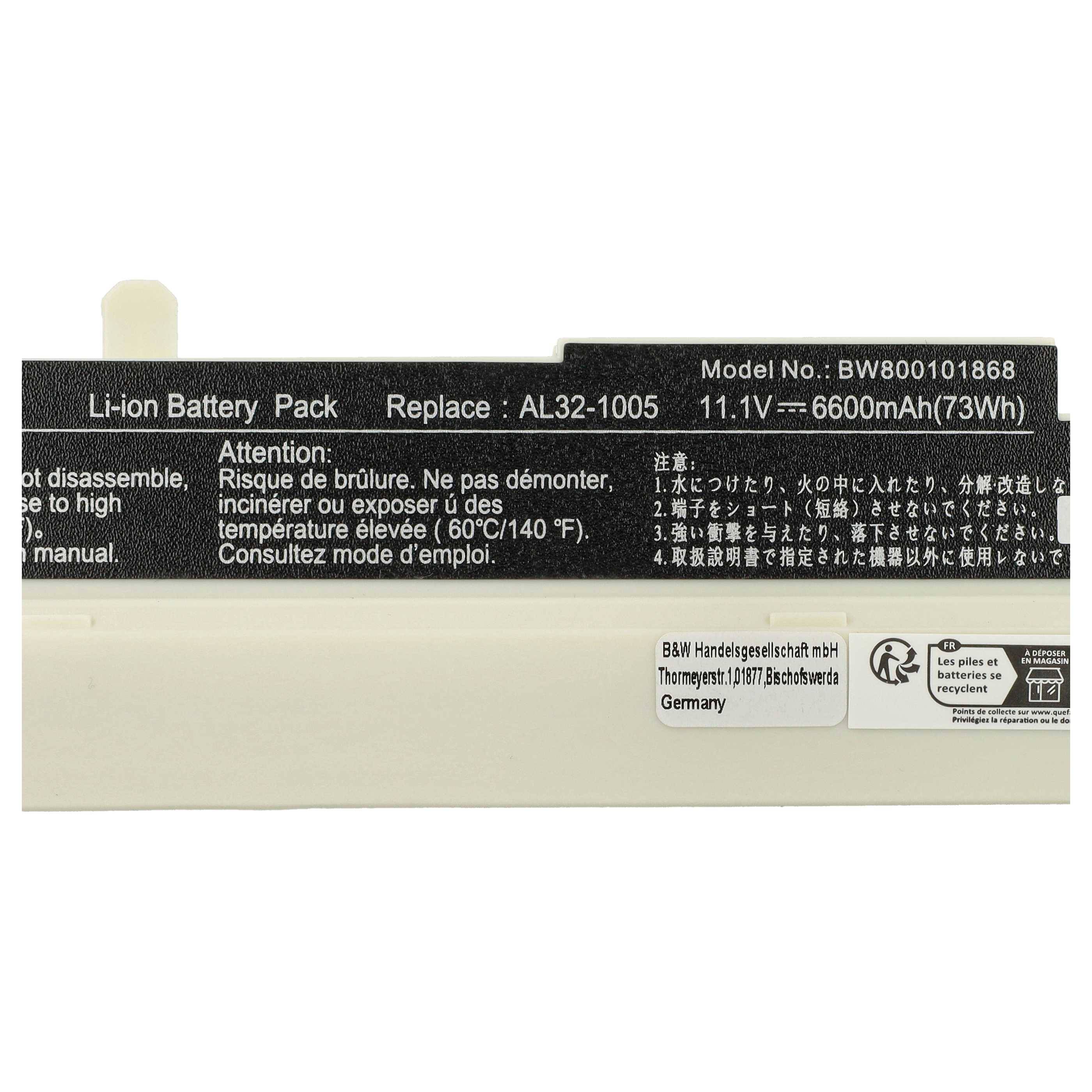 vhbw Akku Ersatz für Asus 70-OA1B1B2100, 0B20-00KA0AS, 90-OA001B9000 für Notebook (6600 mAh, 11,1 V, Li-Ion)
