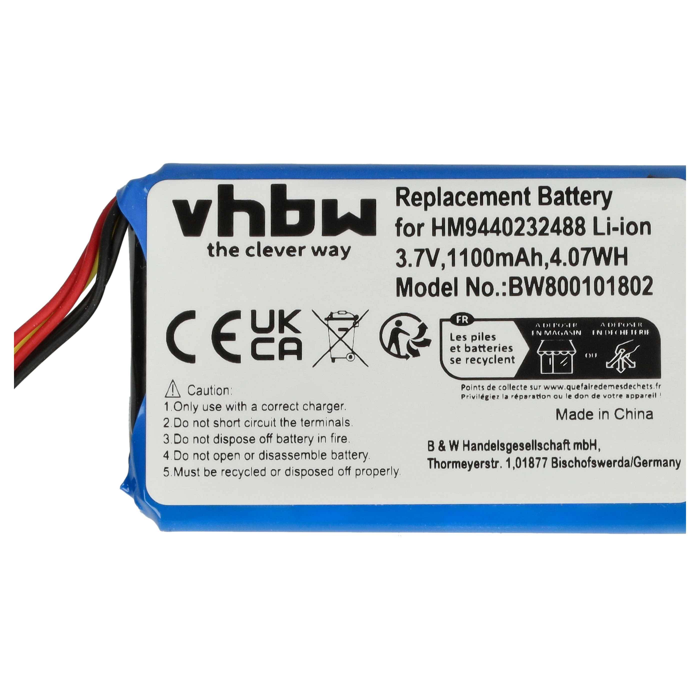 vhbw Akku kompatibel mit TomTom 4CP0.002.06 GPS Navigation Navi (1100 mAh, 3,7 V, Li-Ion)