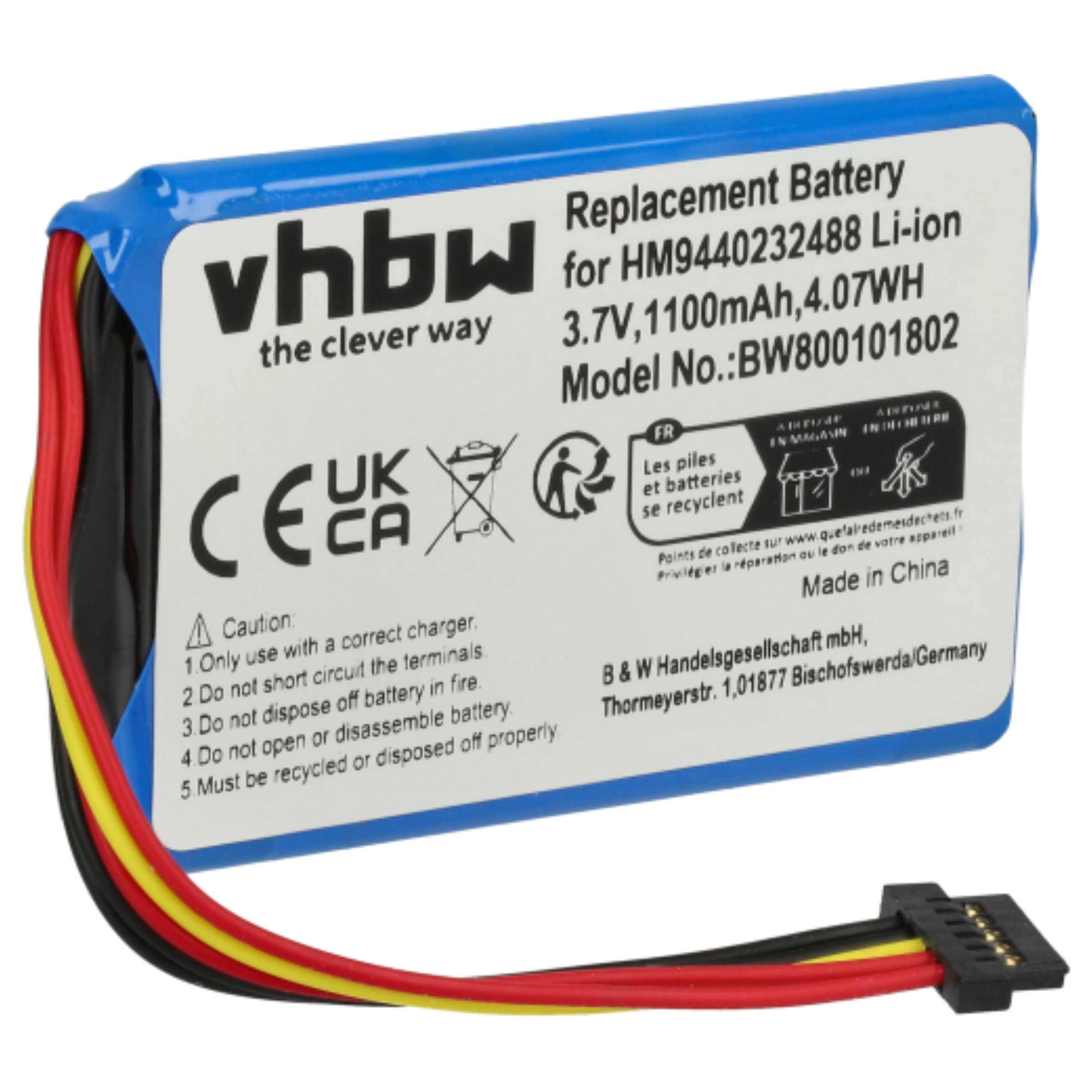 vhbw Akku Ersatz für TomTom HM9420236853, AHL03711008 für GPS Navigation Navi (1100 mAh, 3,7 V, Li-Ion)