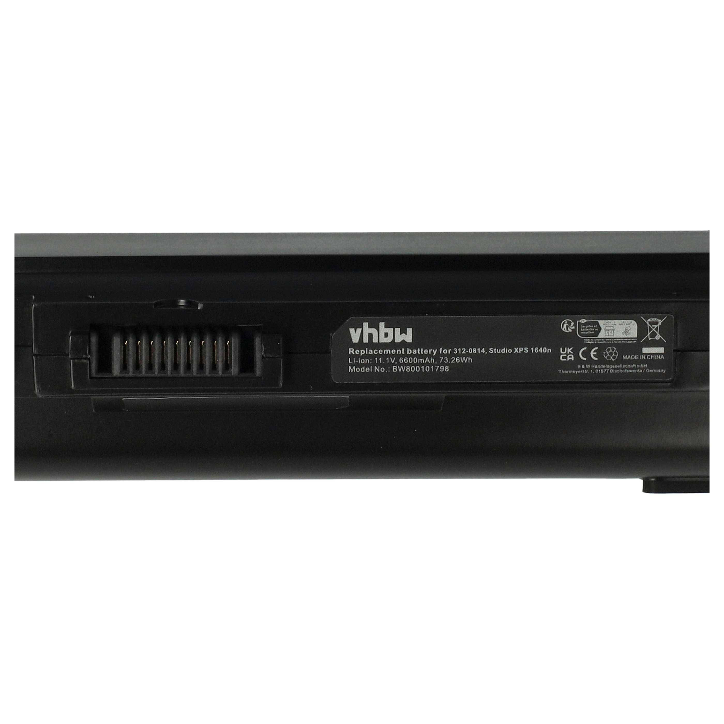 vhbw Akku kompatibel mit Dell Studio XPS 16, 1640 Notebook (6600 mAh, 11,1 V, Li-Ion)