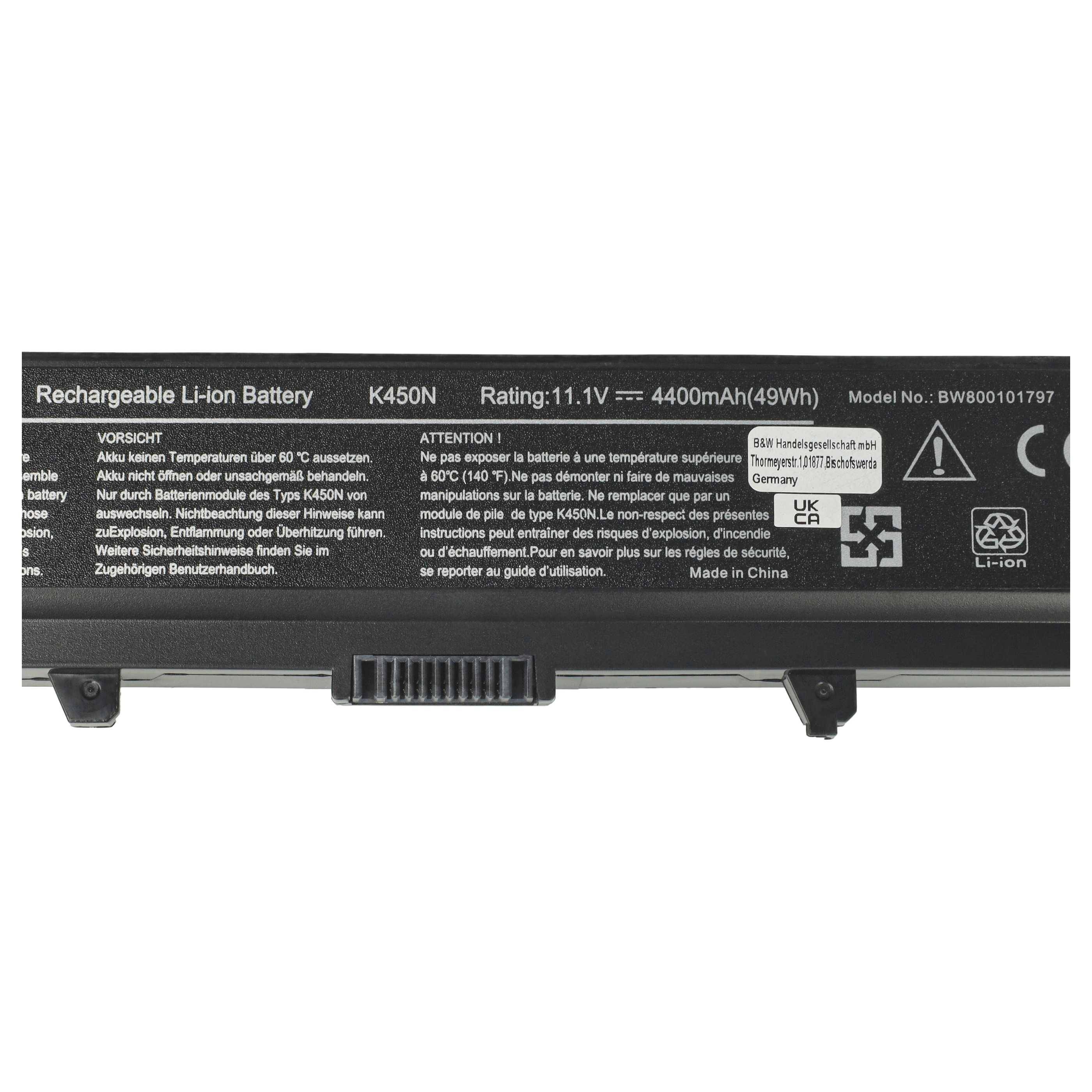 vhbw Akku Ersatz für Dell 312-0940, 312-0941, 451-10473, 312-0634, 312-0633, 312-0626 für Notebook (4400 mAh, 11,1 V, Li-Ion)
