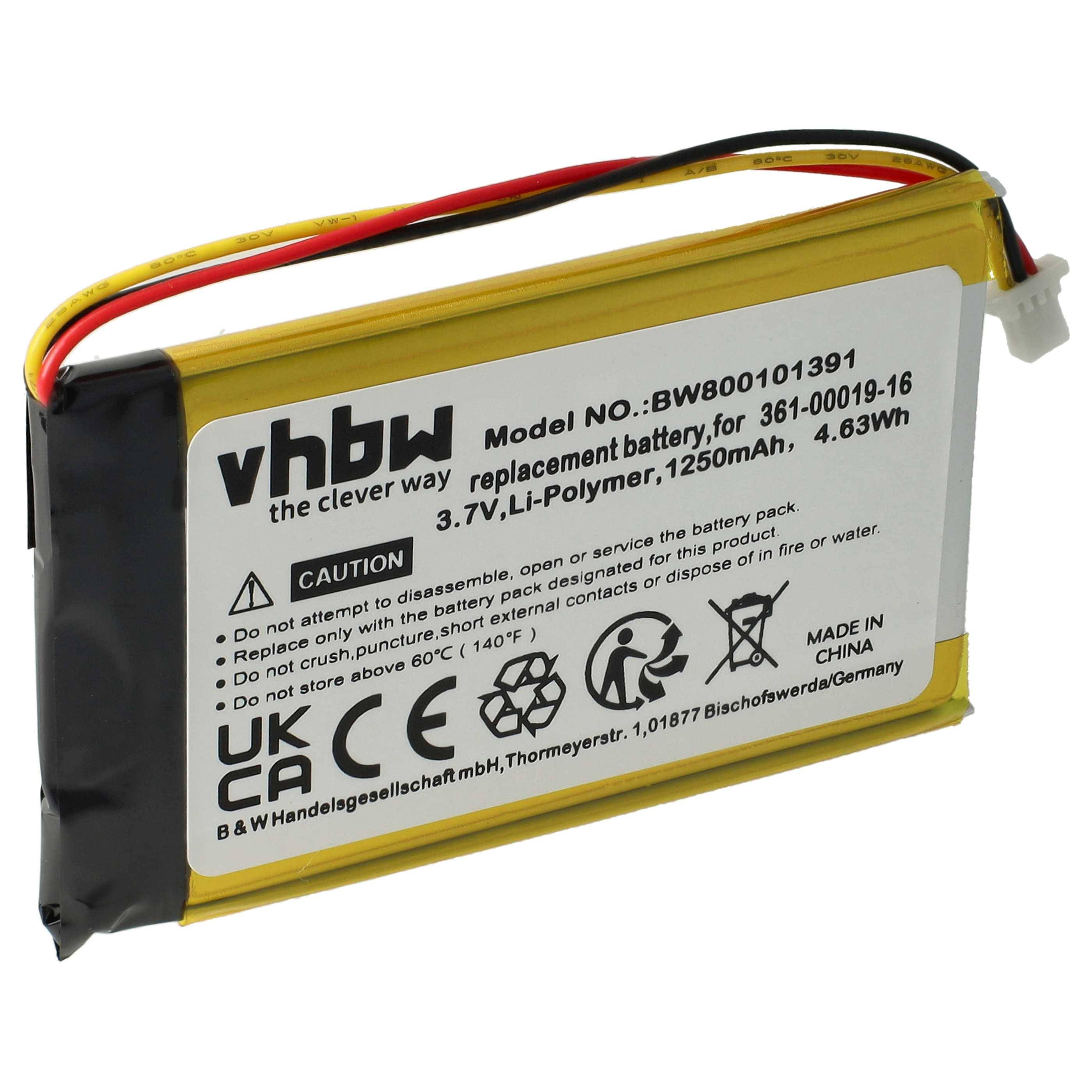 vhbw Akku kompatibel mit Garmin Nüvi 1370T, 1300, 1350T, 1350, 1375T, 1340T Pro, 1370 GPS Navigation Navi (1250 mAh, 3,7 V, Li-Polymer)
