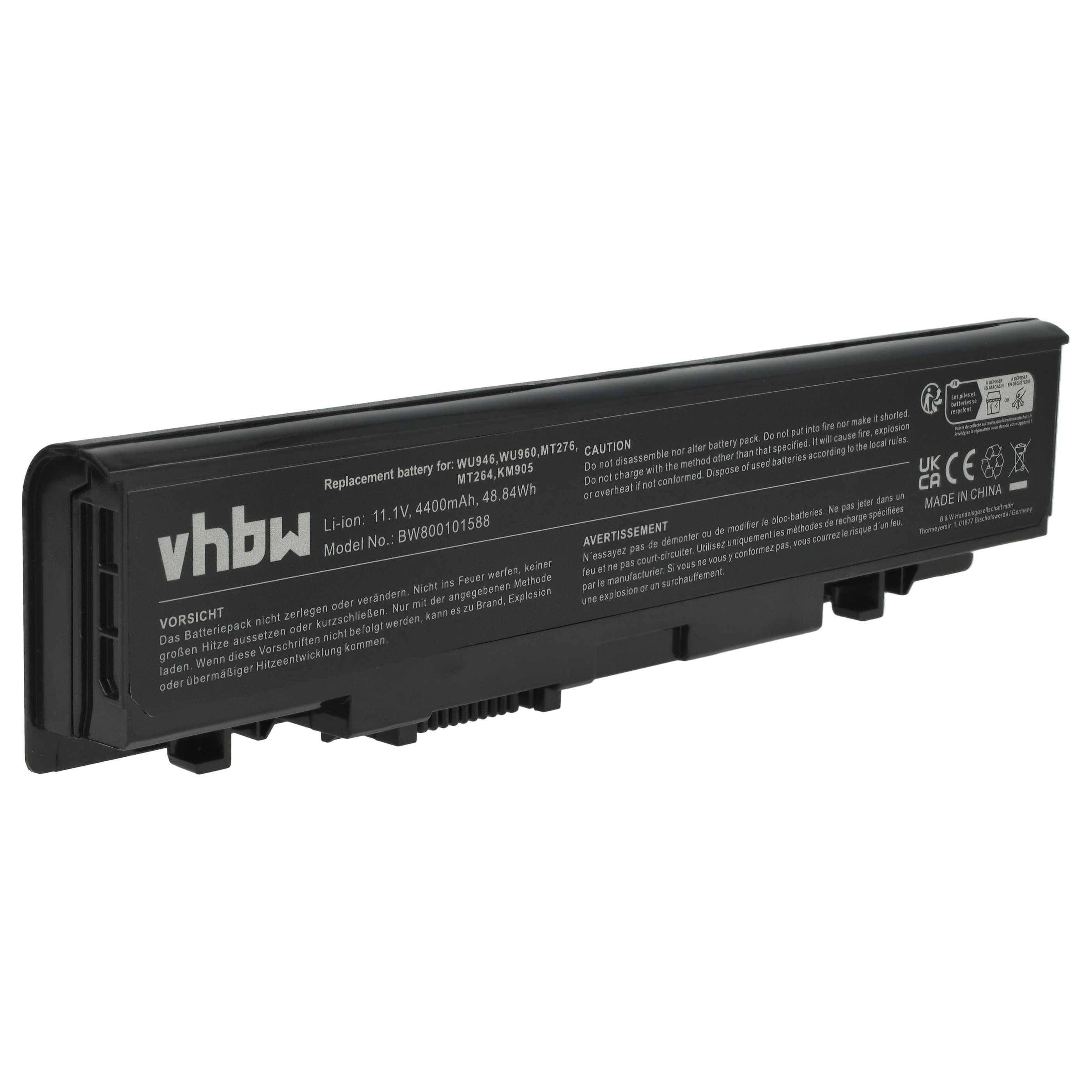 vhbw Akku Ersatz für Dell 312-0701, 312-0702, KM898, KM901, A2990667, KM887, KM904 für Notebook (4400 mAh, 11,1 V, Li-Ion)