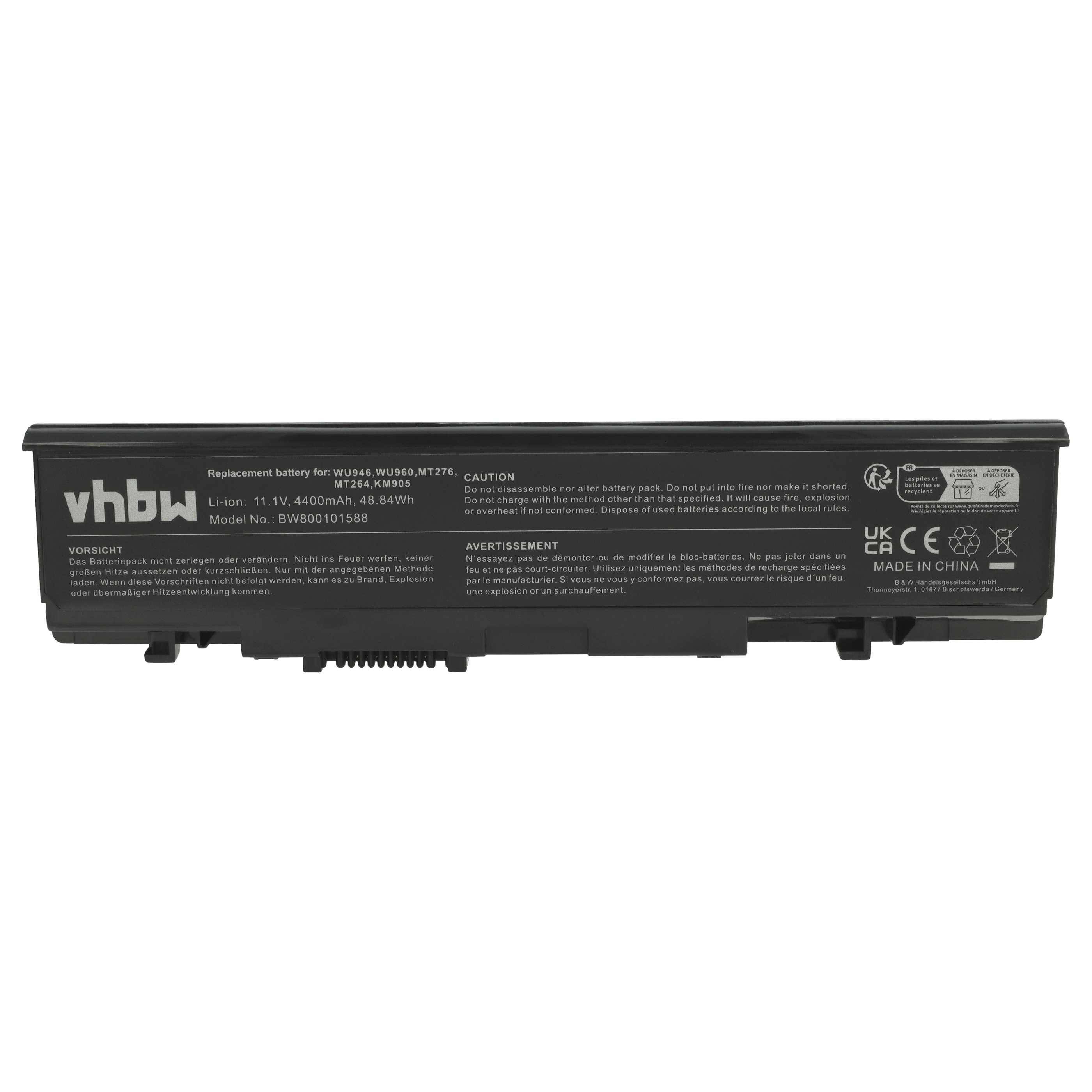 vhbw Akku Ersatz für Dell 312-0701, 312-0702, KM898, KM901, A2990667, KM887, KM904 für Notebook (4400 mAh, 11,1 V, Li-Ion)