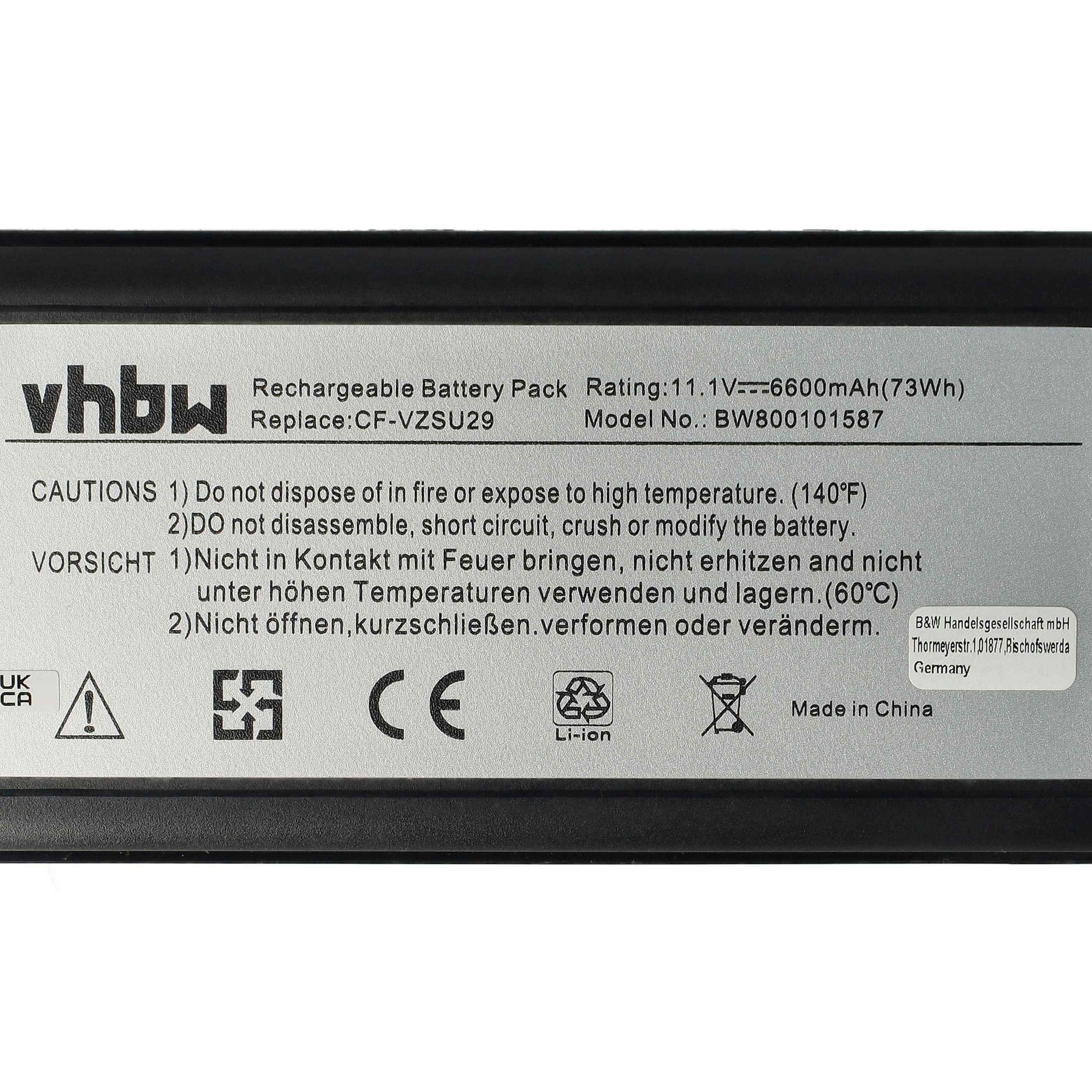 vhbw Akku Ersatz für Panasonic CF-VZSU29, CF-VZU29A für Notebook (6600 mAh, 11,1 V, Li-Ion)