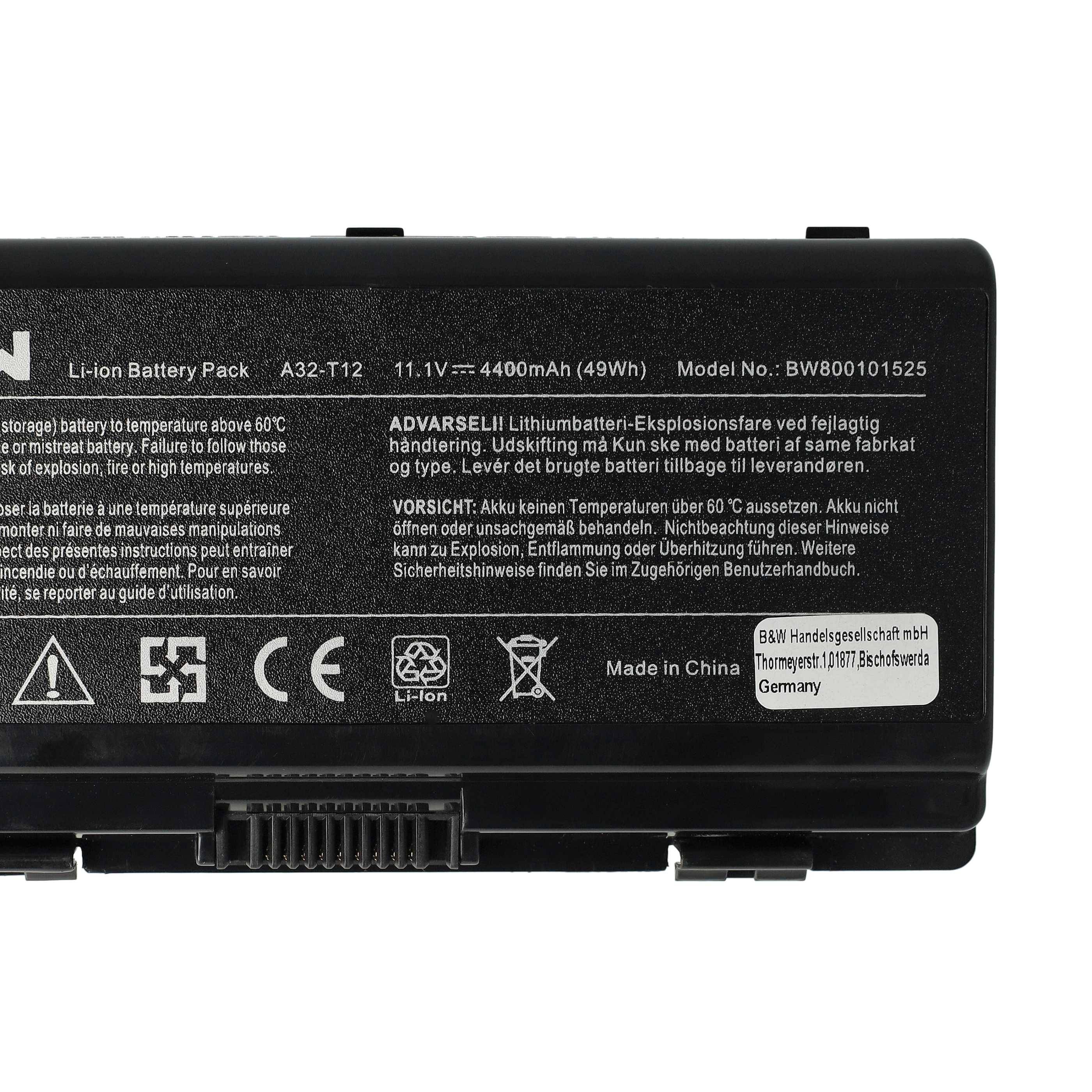 vhbw Akku kompatibel mit Asus T12Er, T12Mg, X51R, X51, T12Jg, X51L, T12C, T12Fg, T12Ug, X51H, T12 Notebook (4400 mAh, 11,1 V, Li-Ion)