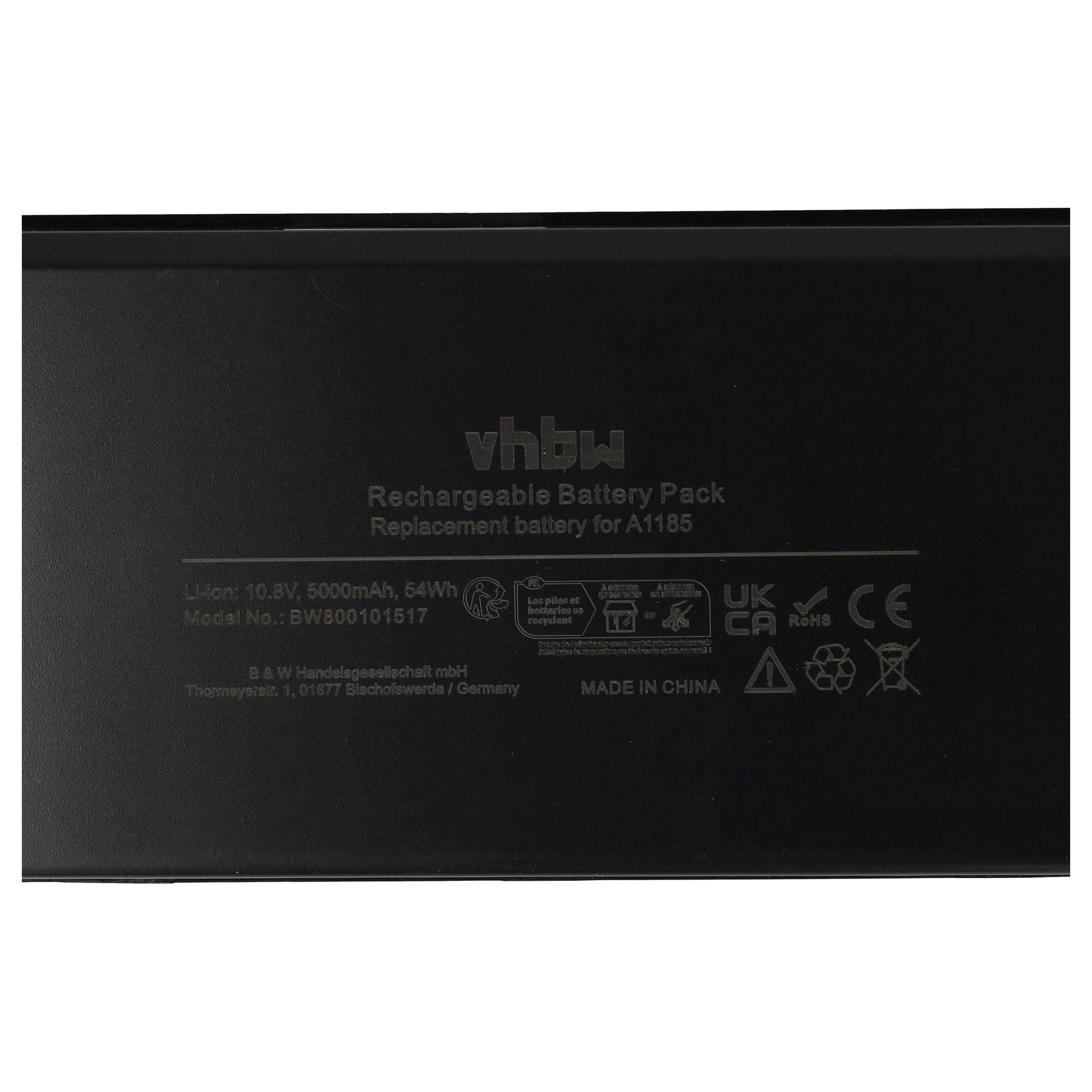 vhbw Akku kompatibel mit Apple MacBook 13" MB403LL/A, 13" MB403J/A, 13" MB403B/A, 13" MB403/A Notebook (5000 mAh, 10,8 V, Li-Ion)