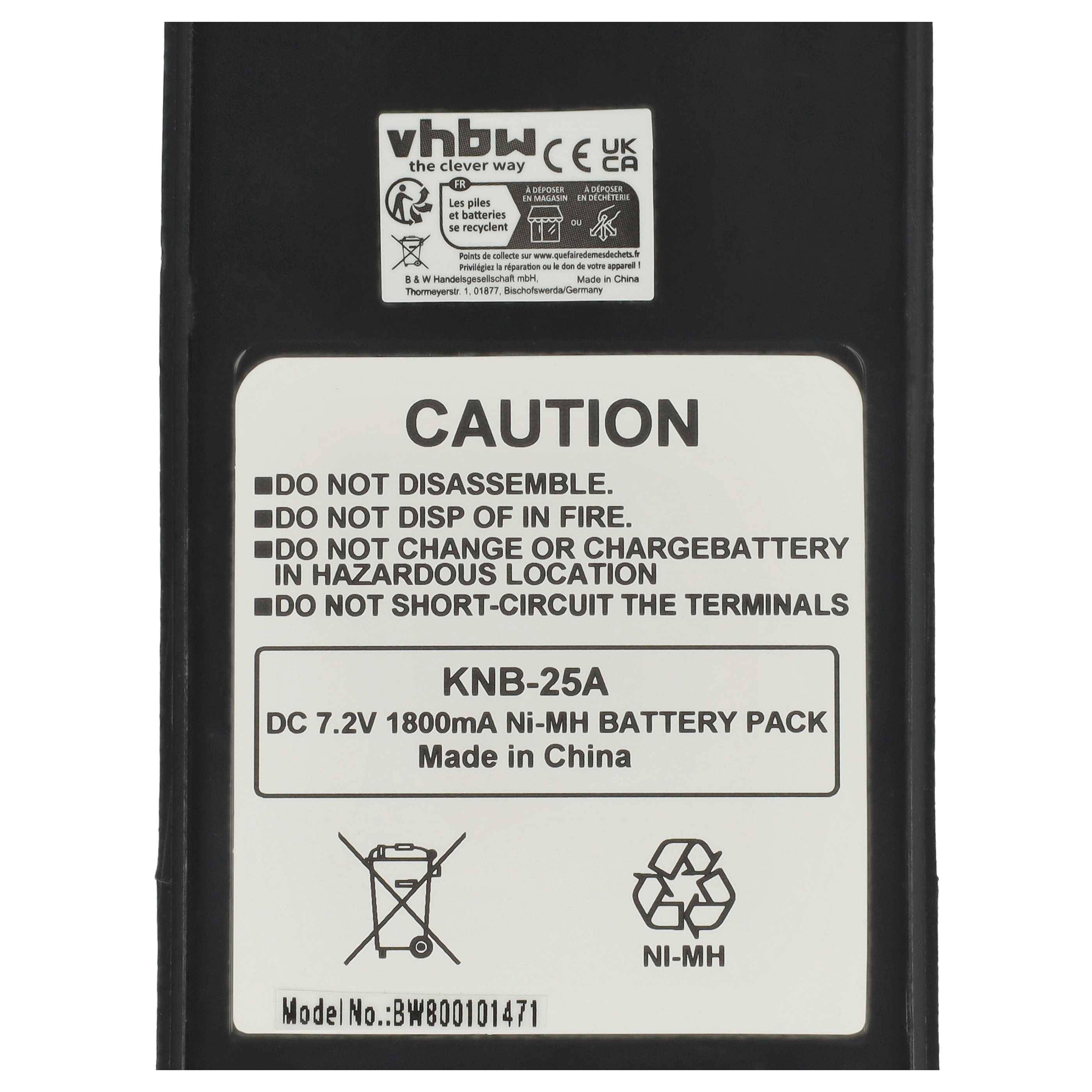 vhbw Akku Ersatz für Kenwood KNB-56L, KNB-57Li, KNB-57L, KNB-56, KNB-57L, KNB-55Li für Funkgerät, Walkie Talkie (1800 mAh, 7,2 V, NiMH)