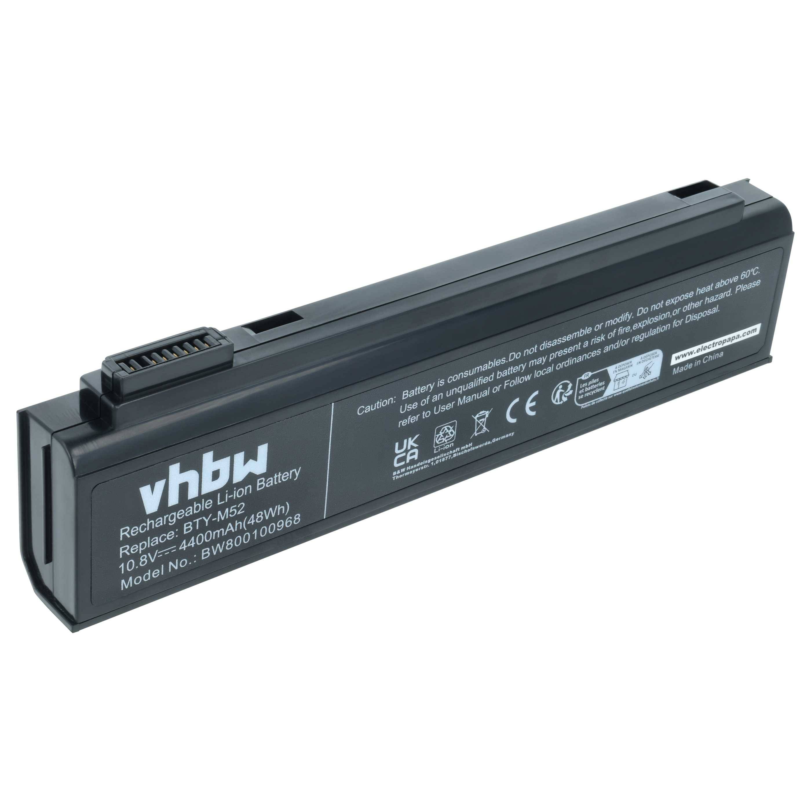 vhbw 1x Akku kompatibel mit MSI Megabook L715X, L720B, L720X, L715A, L715P, L710X, L715, L720 Notebook (4400 mAh, 10,8 V, Li-Ion)