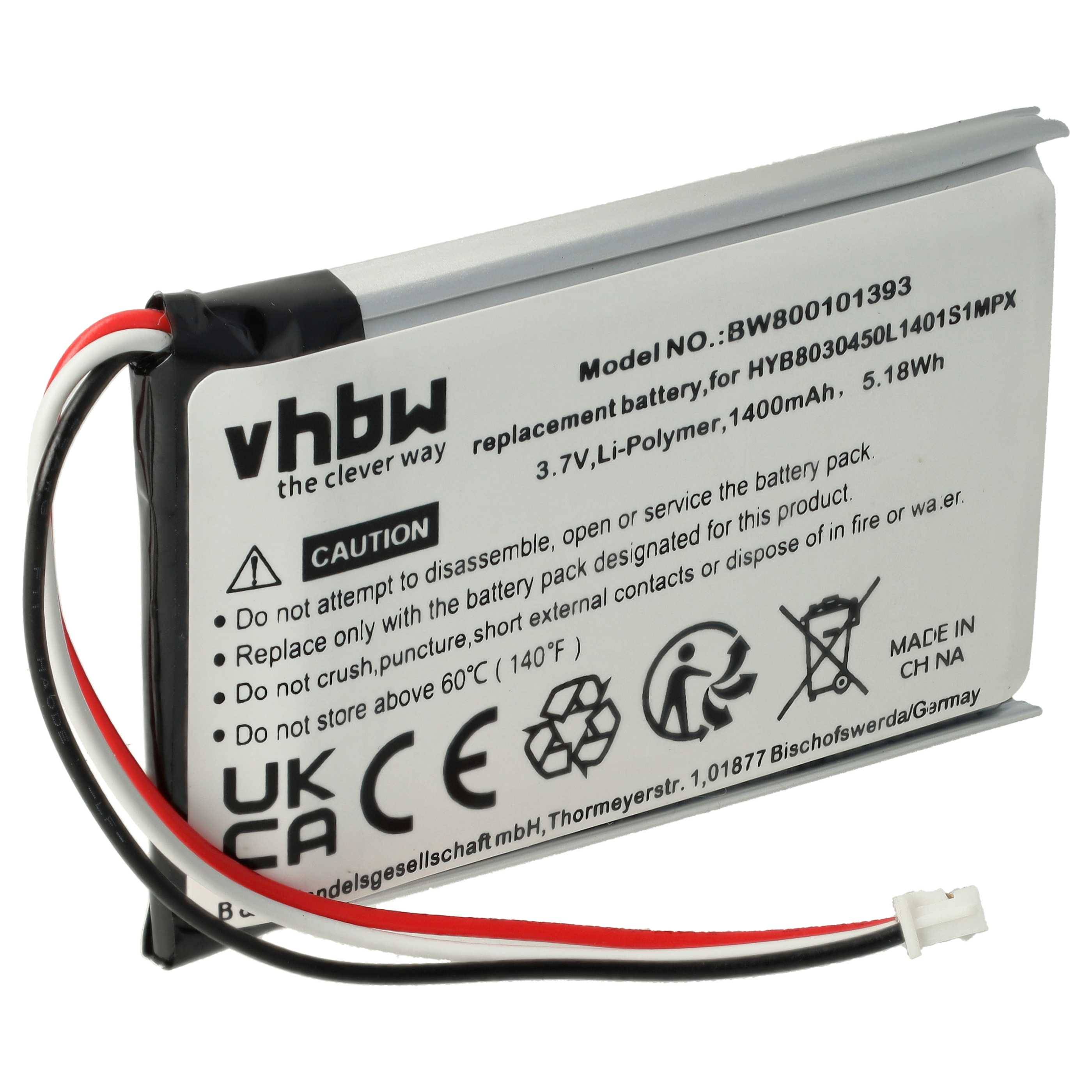 vhbw 1x Akku kompatibel mit VDO Dayton PN1000, PN3000, PN2050 GPS Navigation Navi (1400 mAh, 3,7 V, Li-Ion) - Ersatz für HYB8030450L1401S1MPX