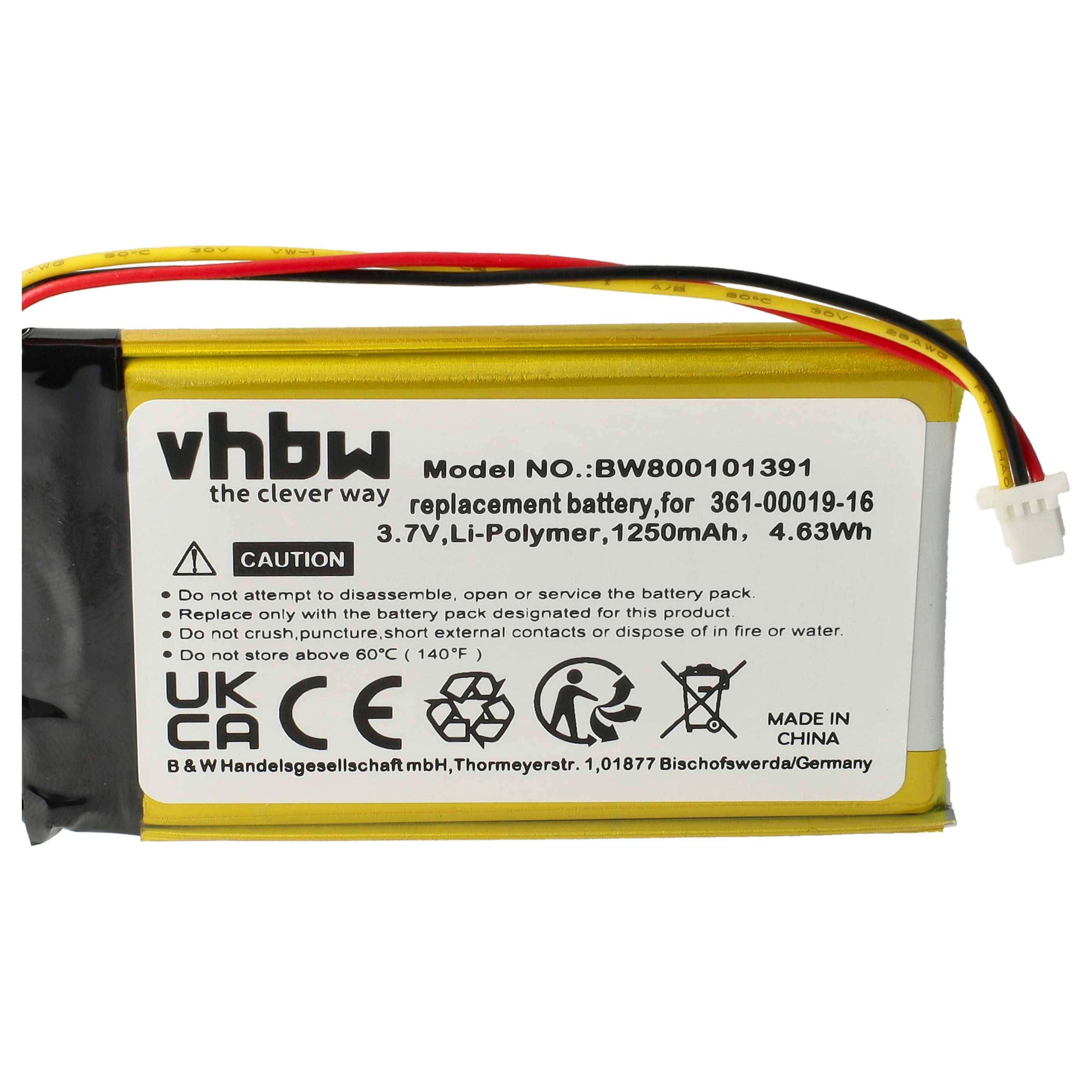 vhbw Akku Ersatz für Garmin 361-00019-12, 361-00019-16, 361-00019-40 für GPS Navigation Navi (1250 mAh, 3,7 V, Li-Polymer)