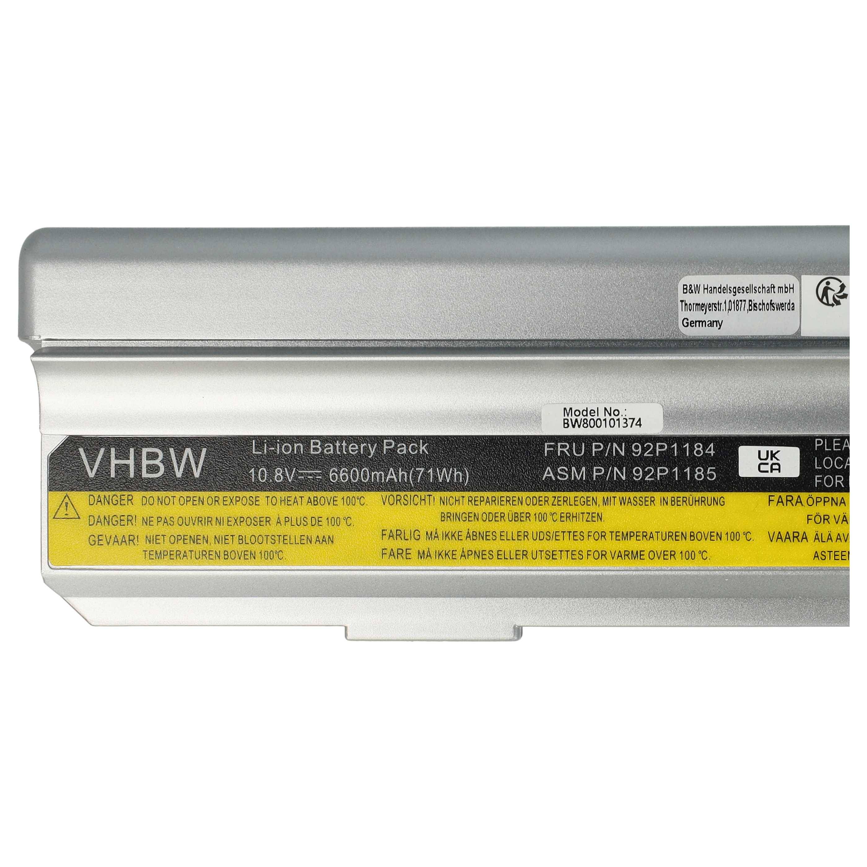 vhbw Akku Ersatz für Lenovo FRU 92P1183, FRU 92P1184, FRU 92P1186 für Notebook (6600 mAh, 10,8 V, Li-Ion)