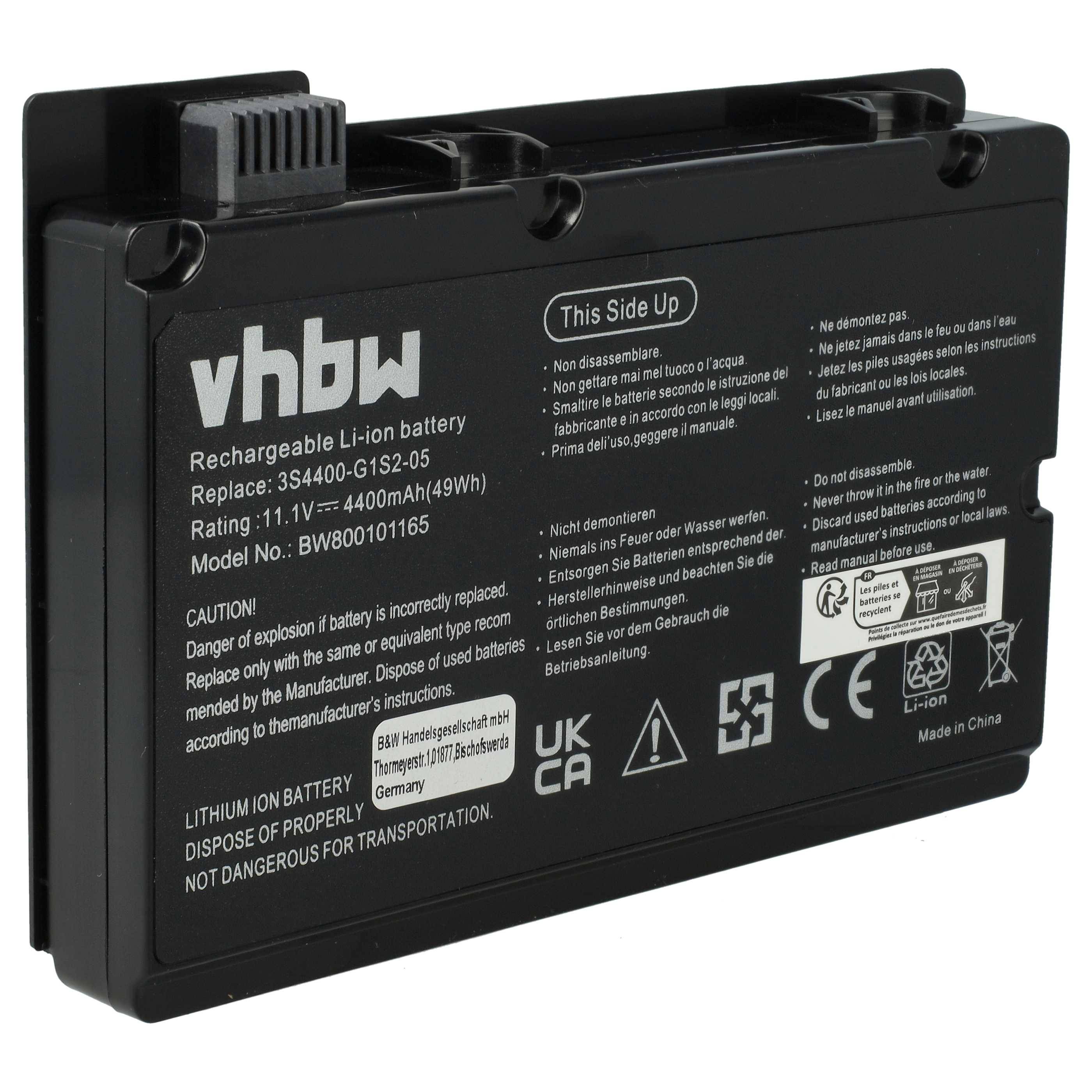 vhbw Akku Ersatz für 3S4400-G1S2-05, 3S4400-G1L3-05, 3S4400-S1S2-05, 3S4400-G1S5-05 für Notebook (4400 mAh, 10,8 V, Li-Ion)