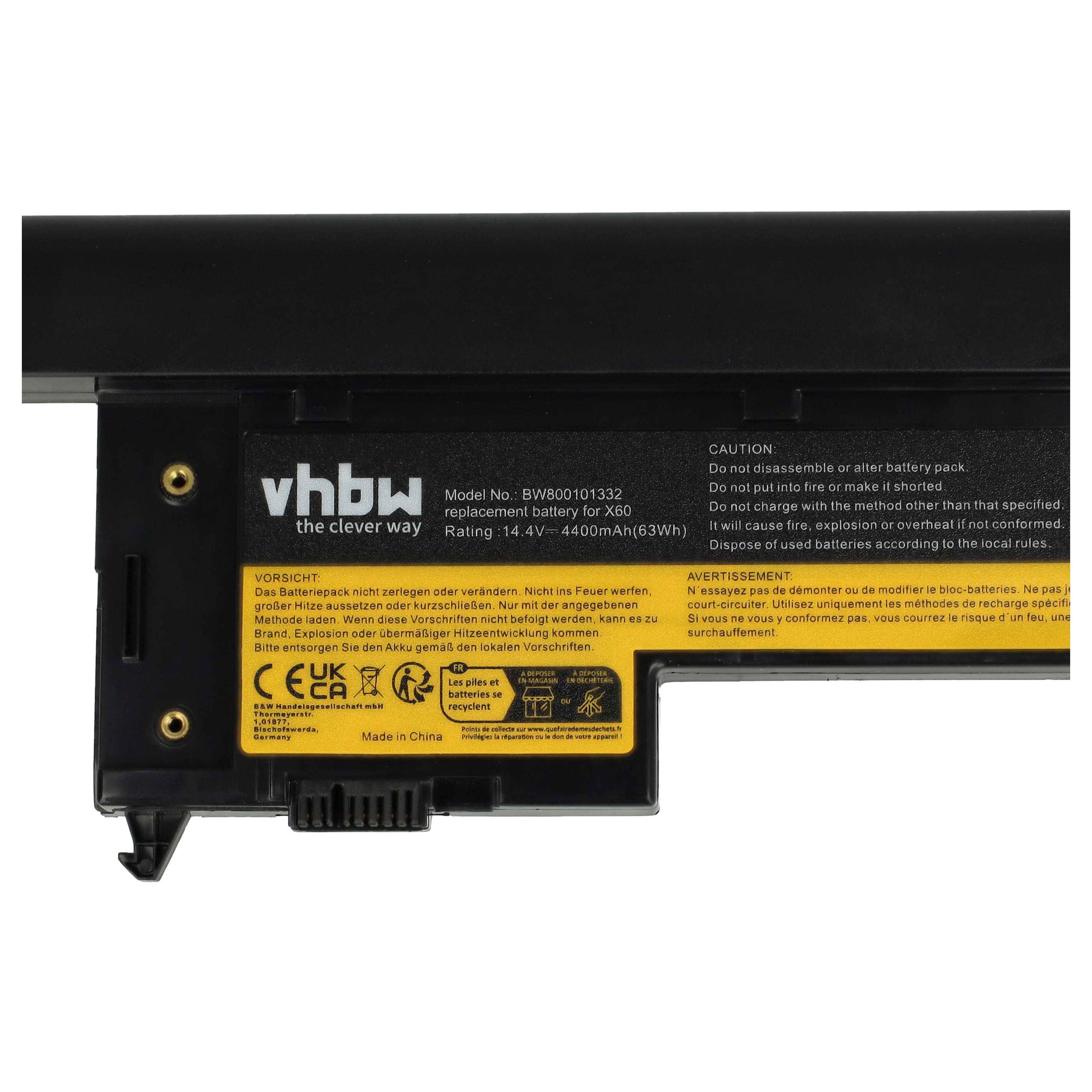 vhbw 1x Akku kompatibel mit Lenovo ThinkPad X61 7673, X60s 2533, X60s 2524, X60s 2522, X60s 2508 Notebook (4400 mAh, 14,8 V, Li-Ion)