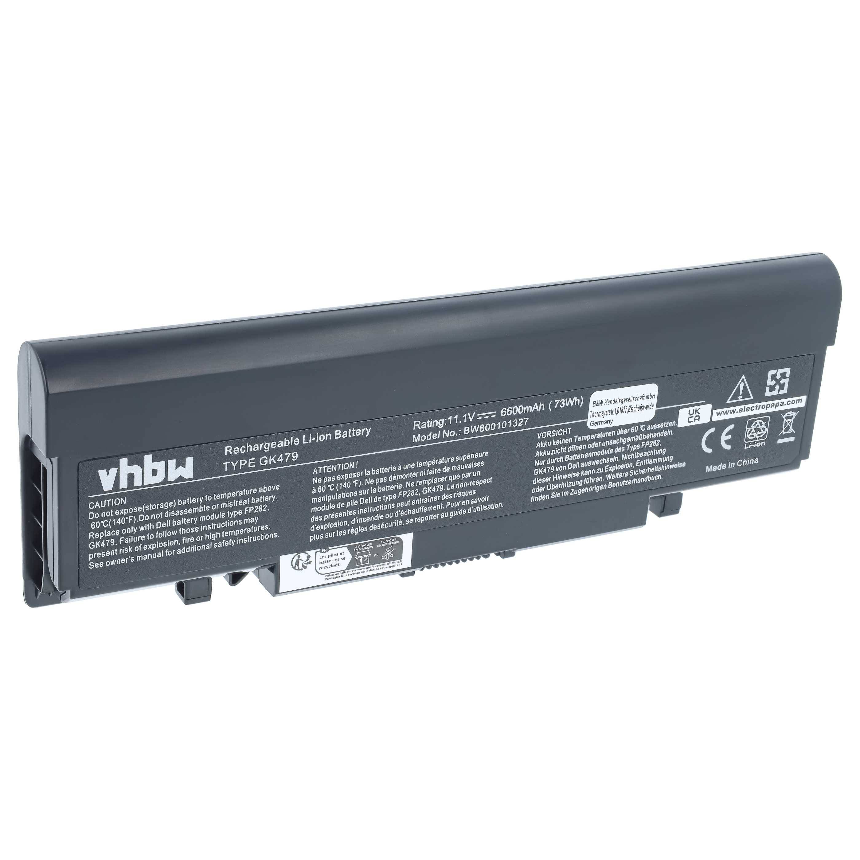 vhbw Akku kompatibel mit Dell Inspiron 1720 | 1721, 1520, 1521 Notebook (6600 mAh, 11,1 V, Li-Ion)