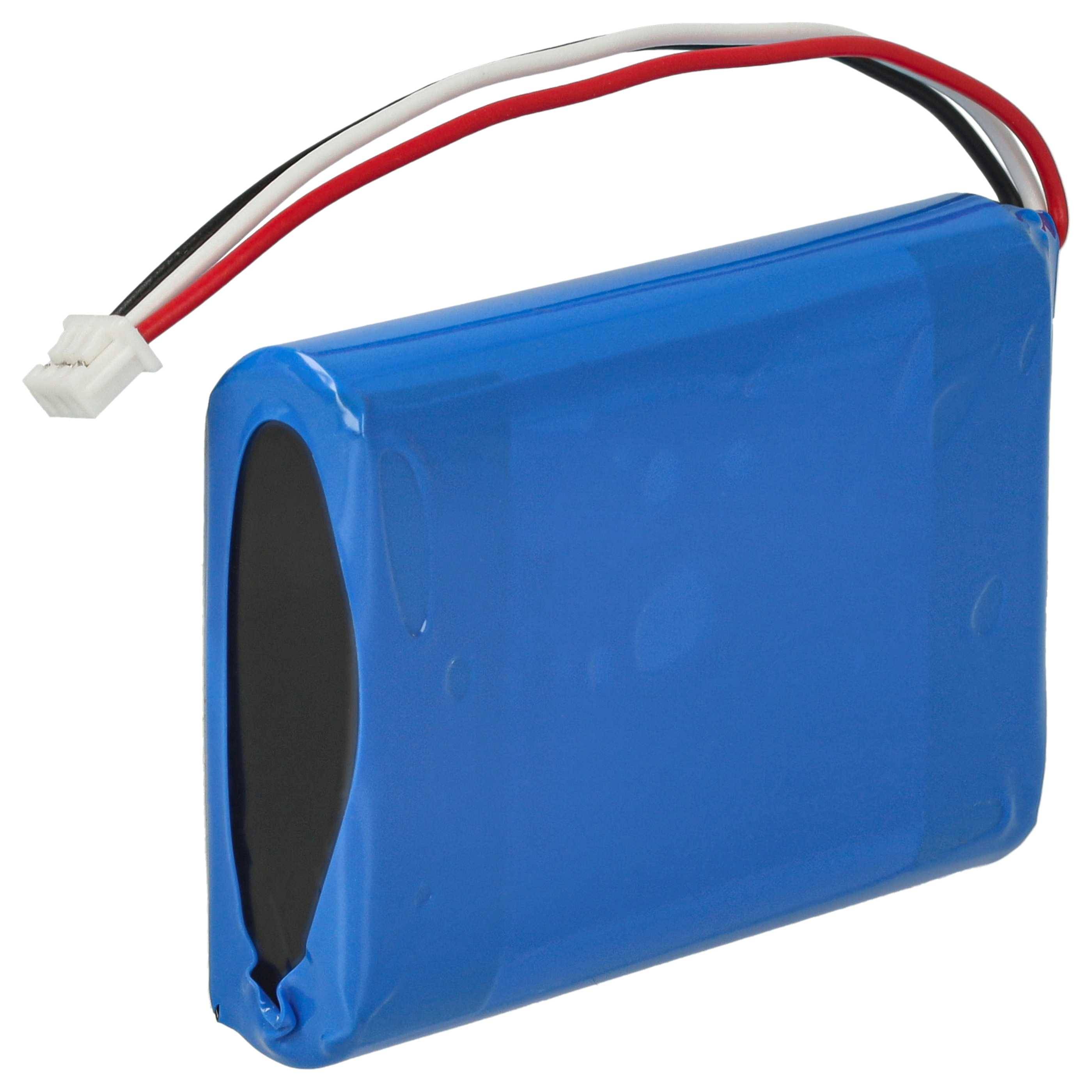 Ein blauer Lithium-Ionen-Akkupack mit drei Drähten: rot, schwarz und weiß.