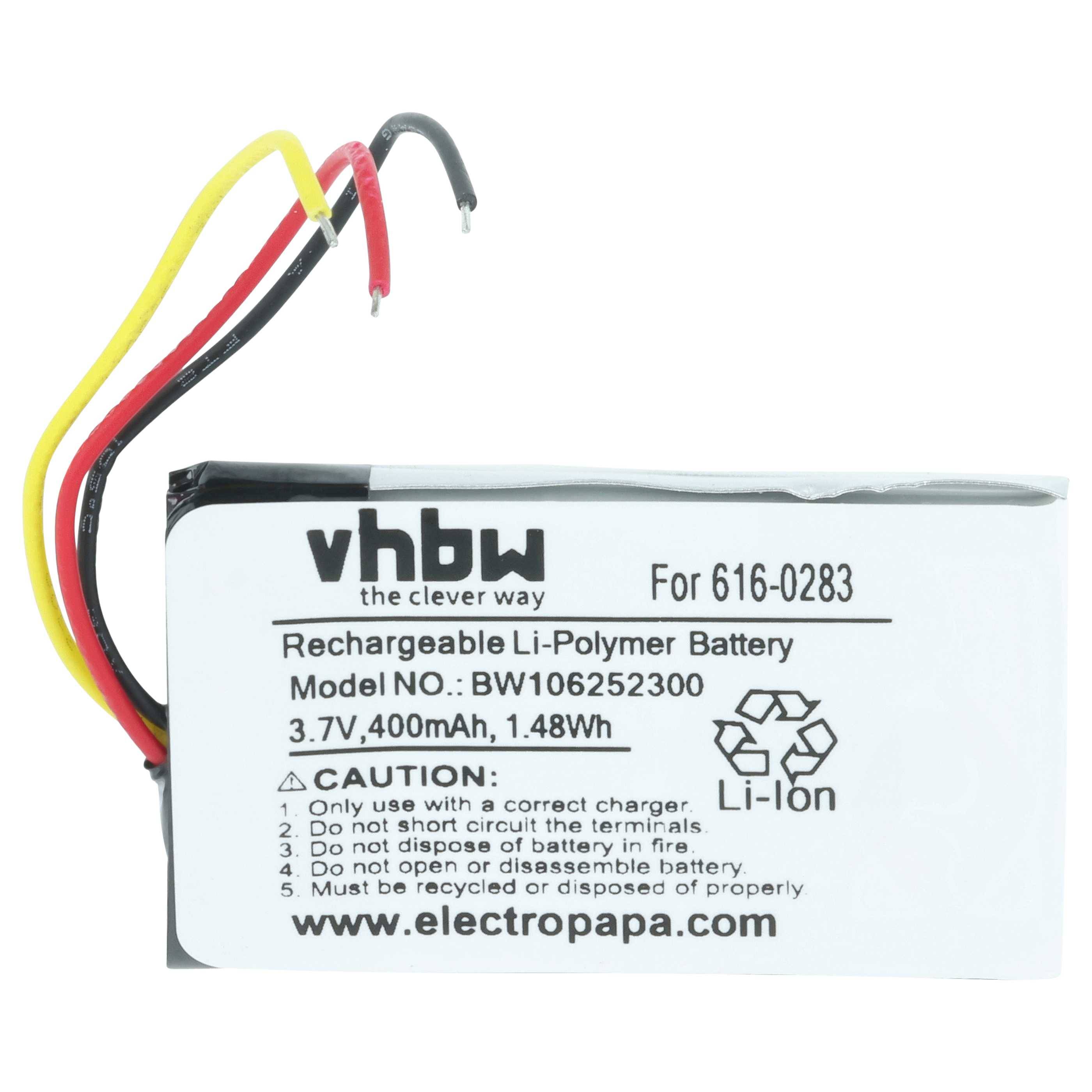 vhbw Akku kompatibel mit Apple iPod Nano MA099LL/A, MA107LL/A, MA005LL/A MP3-Player Musik Player (400 mAh, 3,7 V, Li-Polymer)
