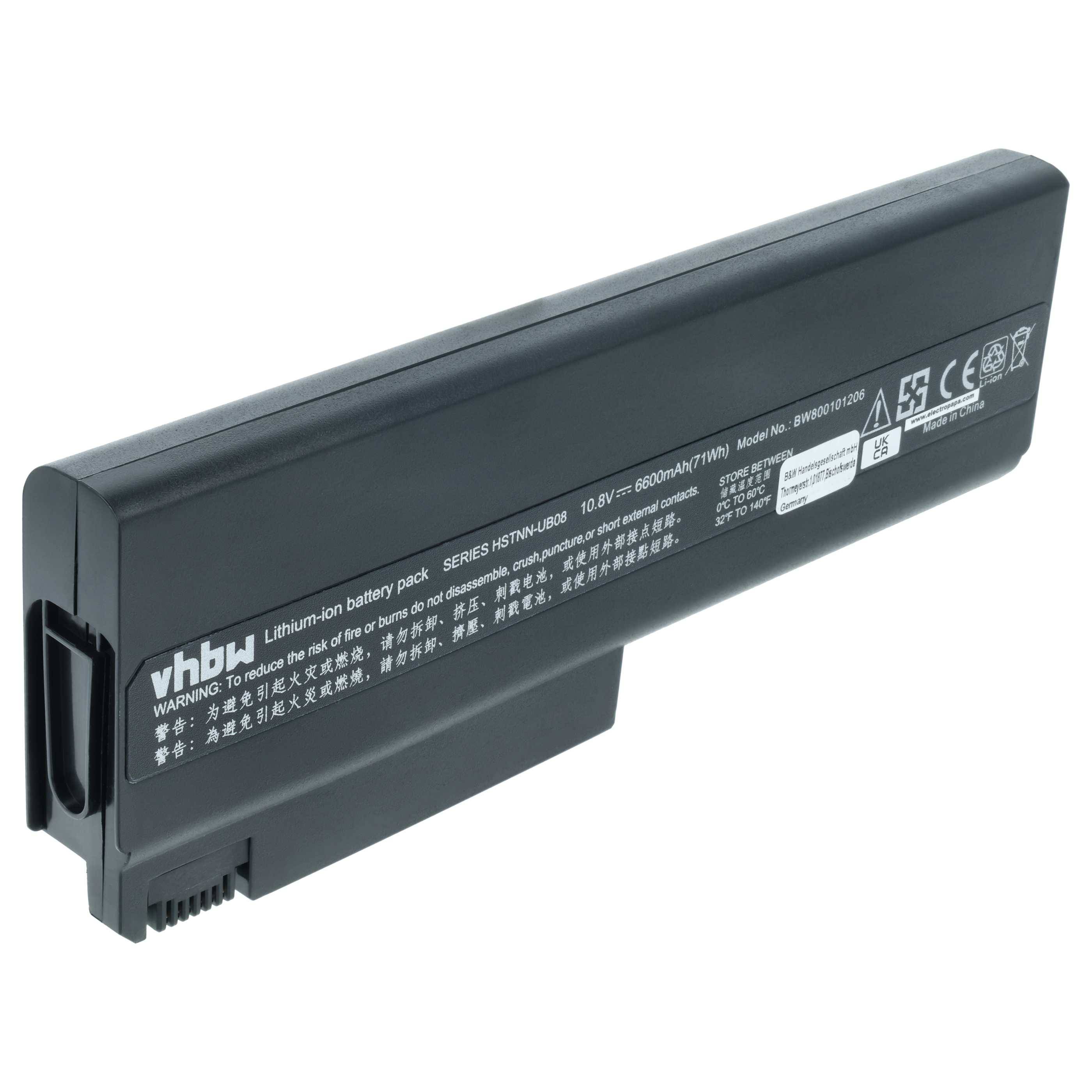 vhbw Akku Ersatz für HP HSTNN-LB08, HSTNN-MB05, HSTNN-UB05, HSTNN-UB18, HSTNN-XB18 für Notebook (6600 mAh, 10,8 V, Li-Ion)