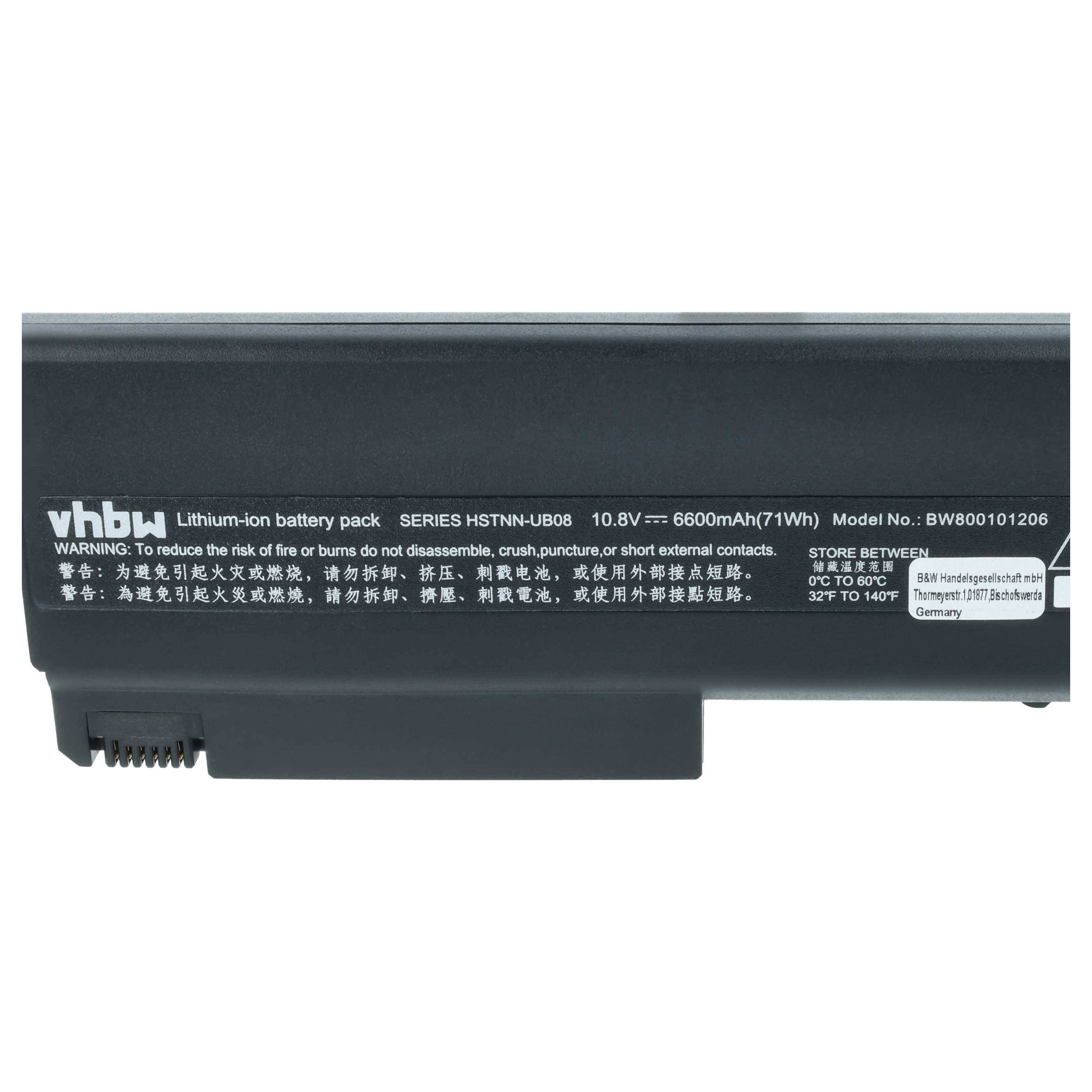 vhbw Akku Ersatz für HP HSTNN-LB08, HSTNN-MB05, HSTNN-UB05, HSTNN-UB18, HSTNN-XB18 für Notebook (6600 mAh, 10,8 V, Li-Ion)