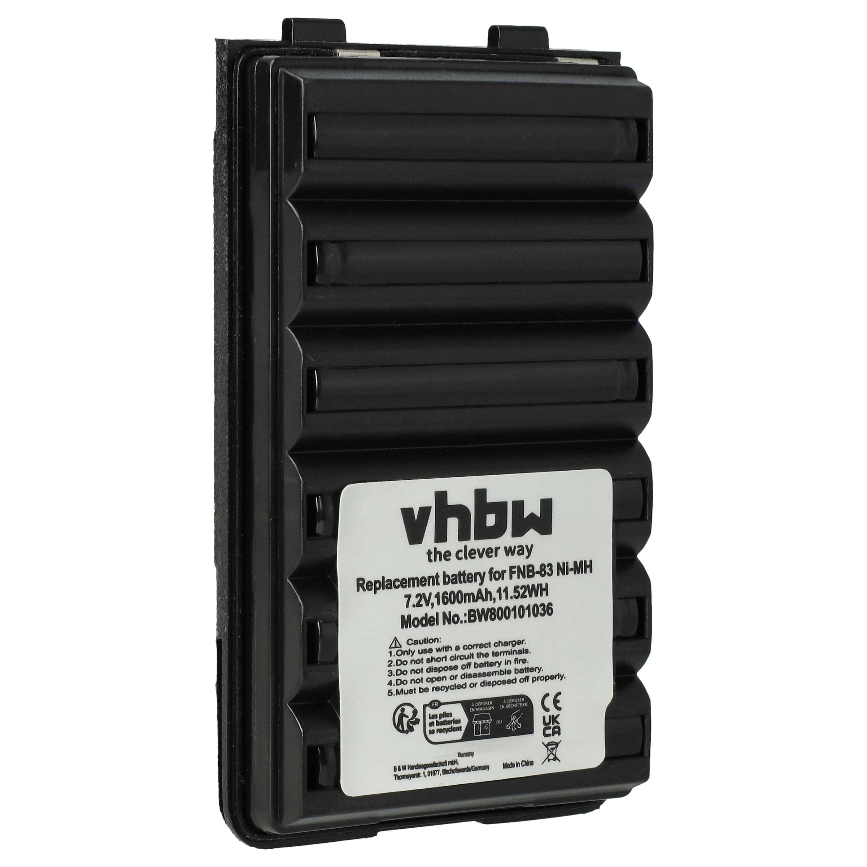 vhbw Akku kompatibel mit Yaesu Vertex VX-177, VX-180, VX-170, VX210, VX180e, VX180, VX-210, VX-180e Funkgerät, Walkie Talkie (1600 mAh, 7,2 V, NiMH)
