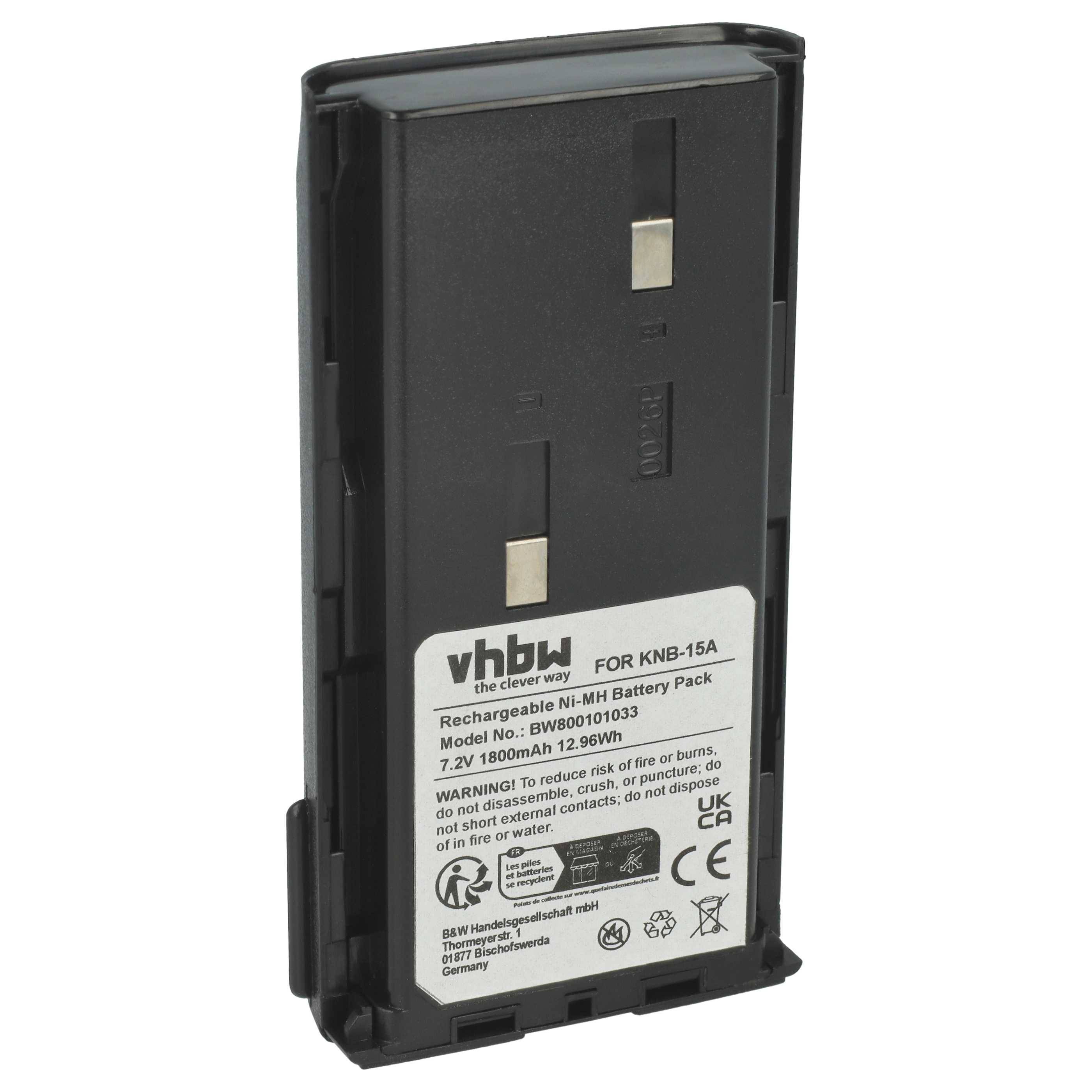 vhbw Akku kompatibel mit Kenwood TK 372, 370, 360, 372G, 370G, 278G, 278, 3107, 3101, 3100, 3102 Funkgerät, Walkie Talkie (1800 mAh, 7,2 V, NiMH)