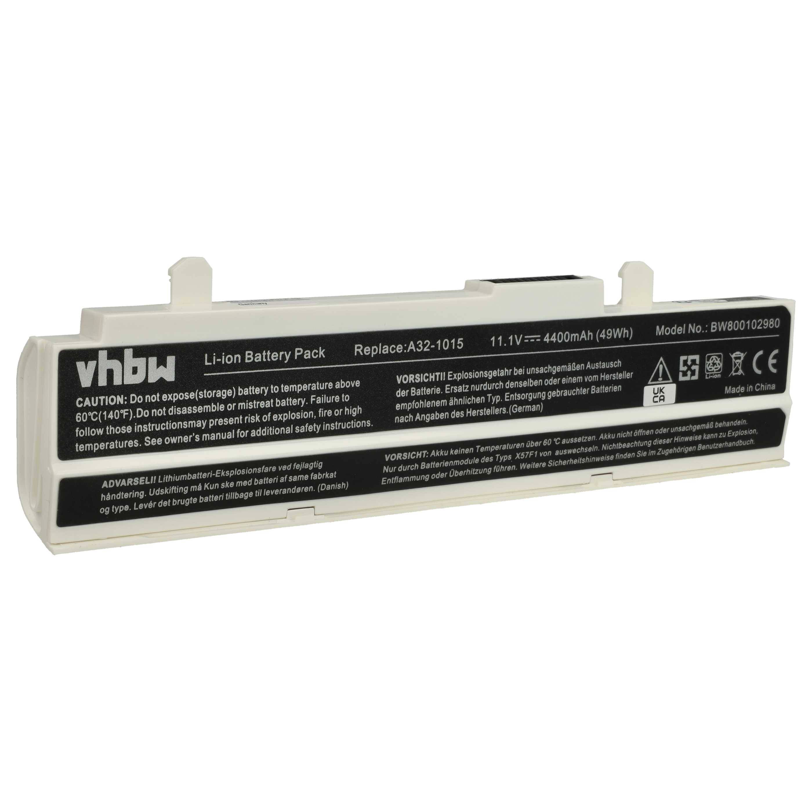 vhbw 1x Akku Ersatz für Asus A32-1015, PL32-1015, AL31-1015, A31-1015 für Notebook (4400 mAh, 11,1 V, Li-Ion) - weiß
