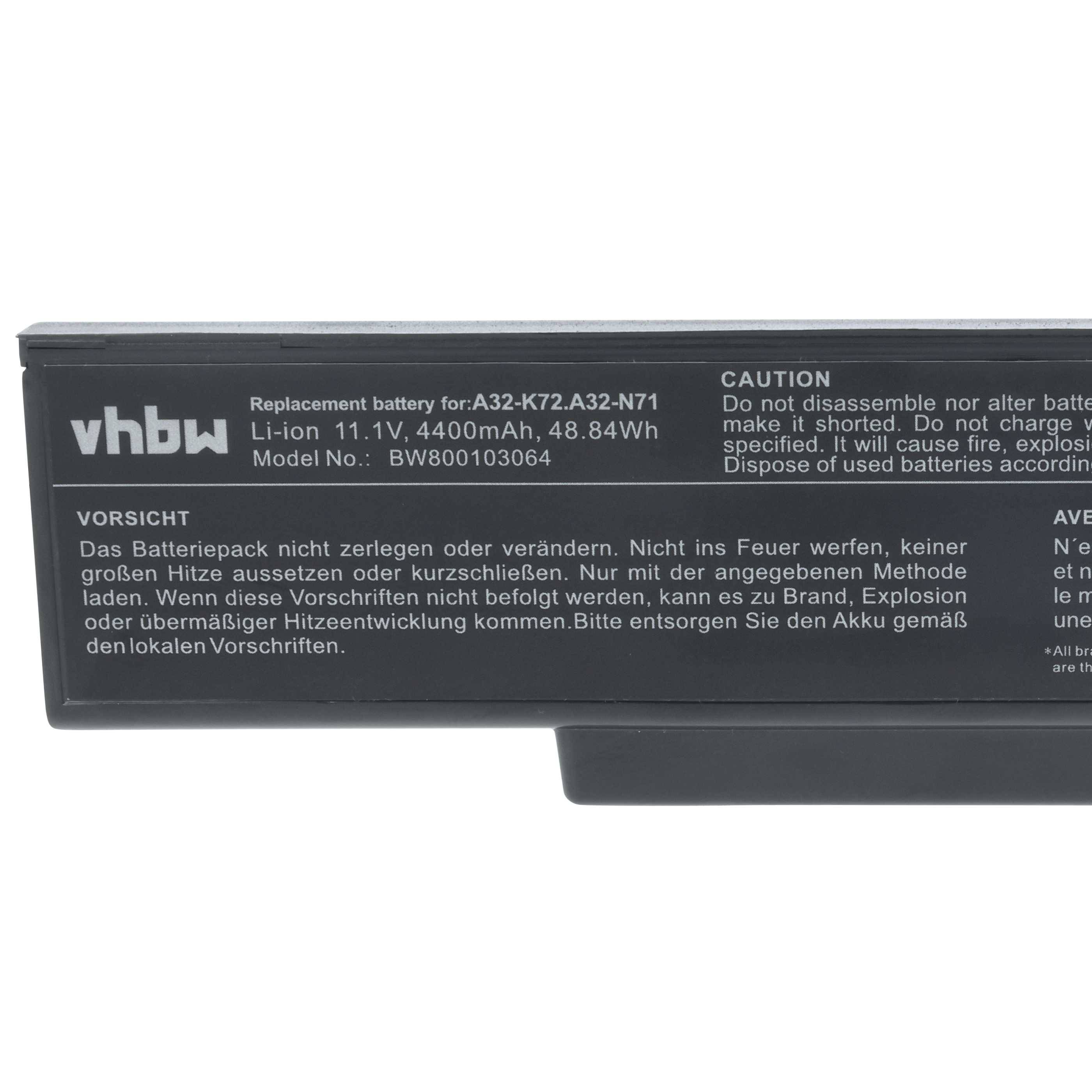 vhbw Akku kompatibel mit Asus N71VG, N71V, N71JV, N71JQ, N73F, N73, N71Yi, N71VN, N73G, N73SQ Notebook (4400 mAh, 11,1 V, Li-Ion)