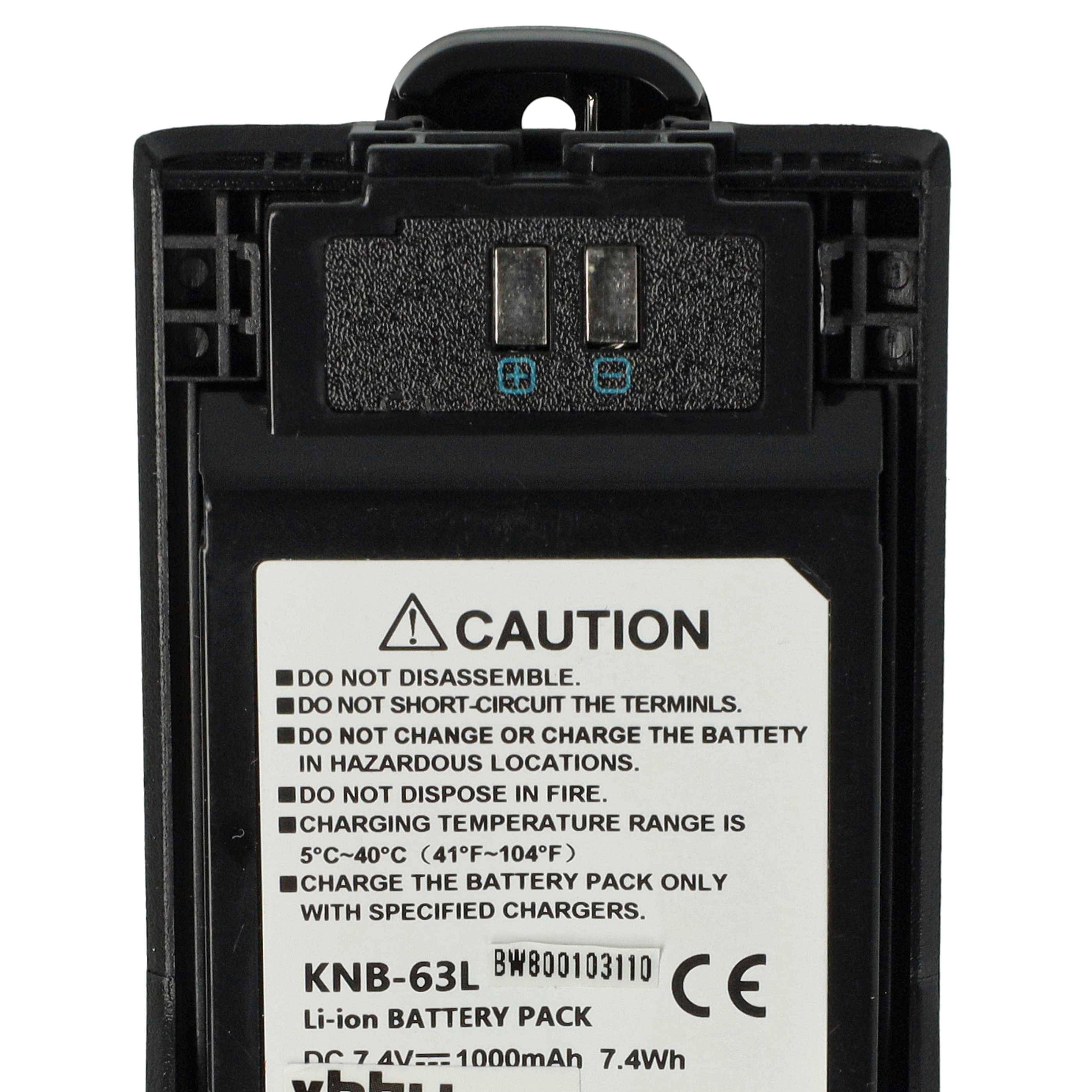 vhbw 5x Akku Ersatz für Kenwood KNB-63L, KNB-65L für Funkgerät, Walkie Talkie (1000 mAh, 7,4 V, Li-Ion) + Gürtelclip