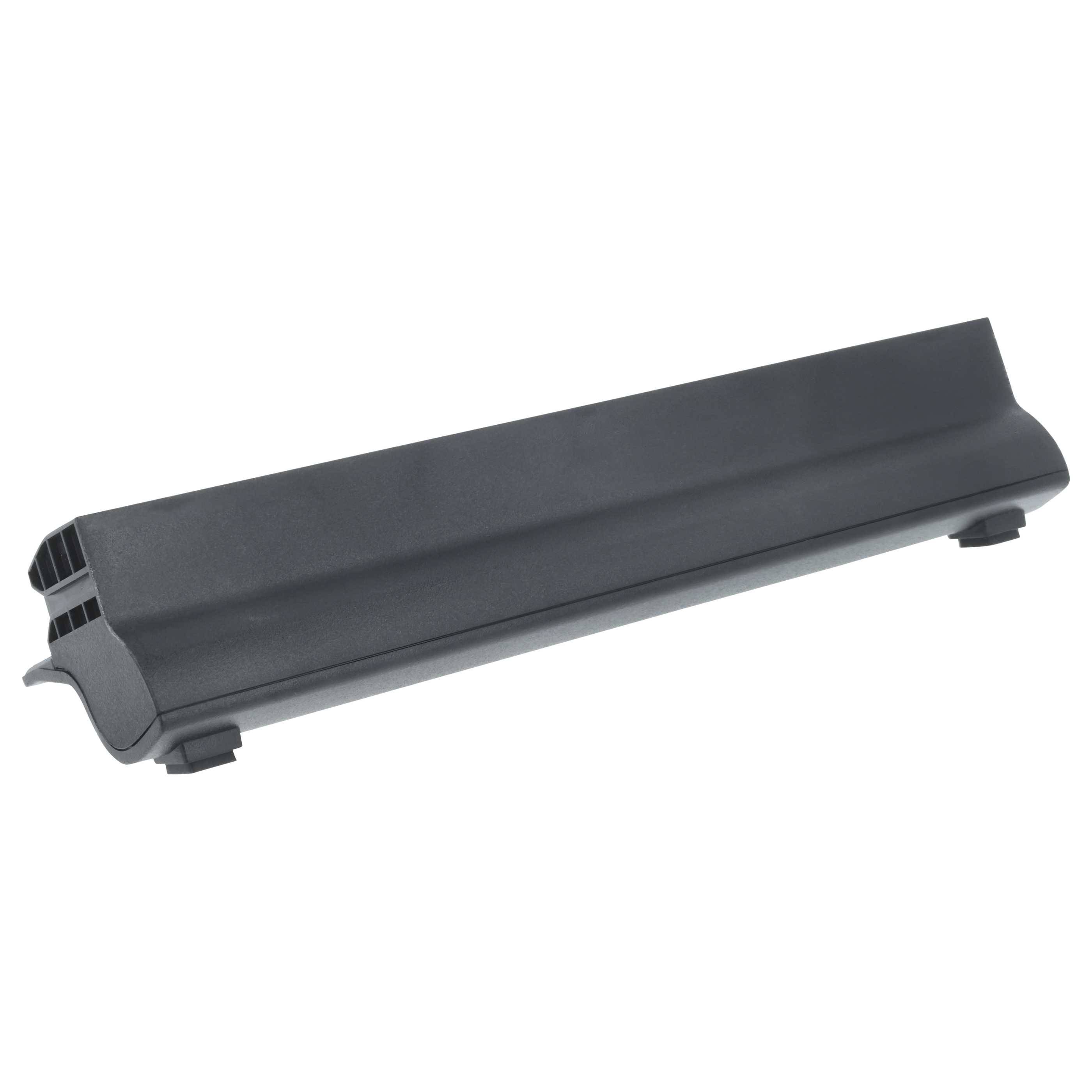 Eine schwarze Toner- oder Tintenpatrone für einen Drucker, die in einem Winkel vor einem weißen Hintergrund gezeigt wird.