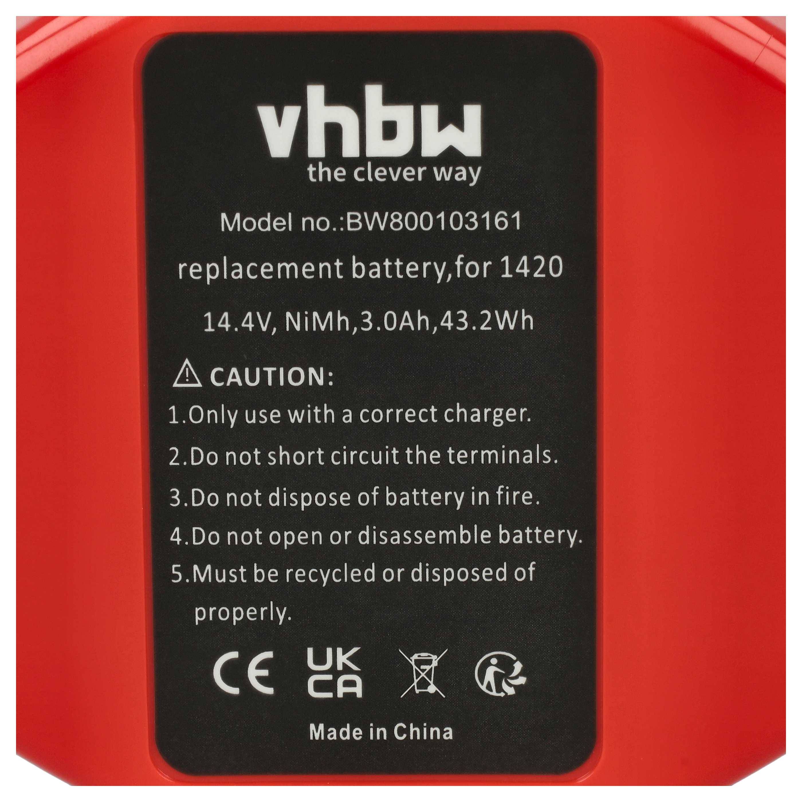 vhbw Akku kompatibel mit Makita 6336DWA, 6336D, 6336DWB, 6336DWAE, 6336DWBE, 6333DWAE, 6333DWBE Werkzeug (3000 mAh, NiMH, 14,4 V)