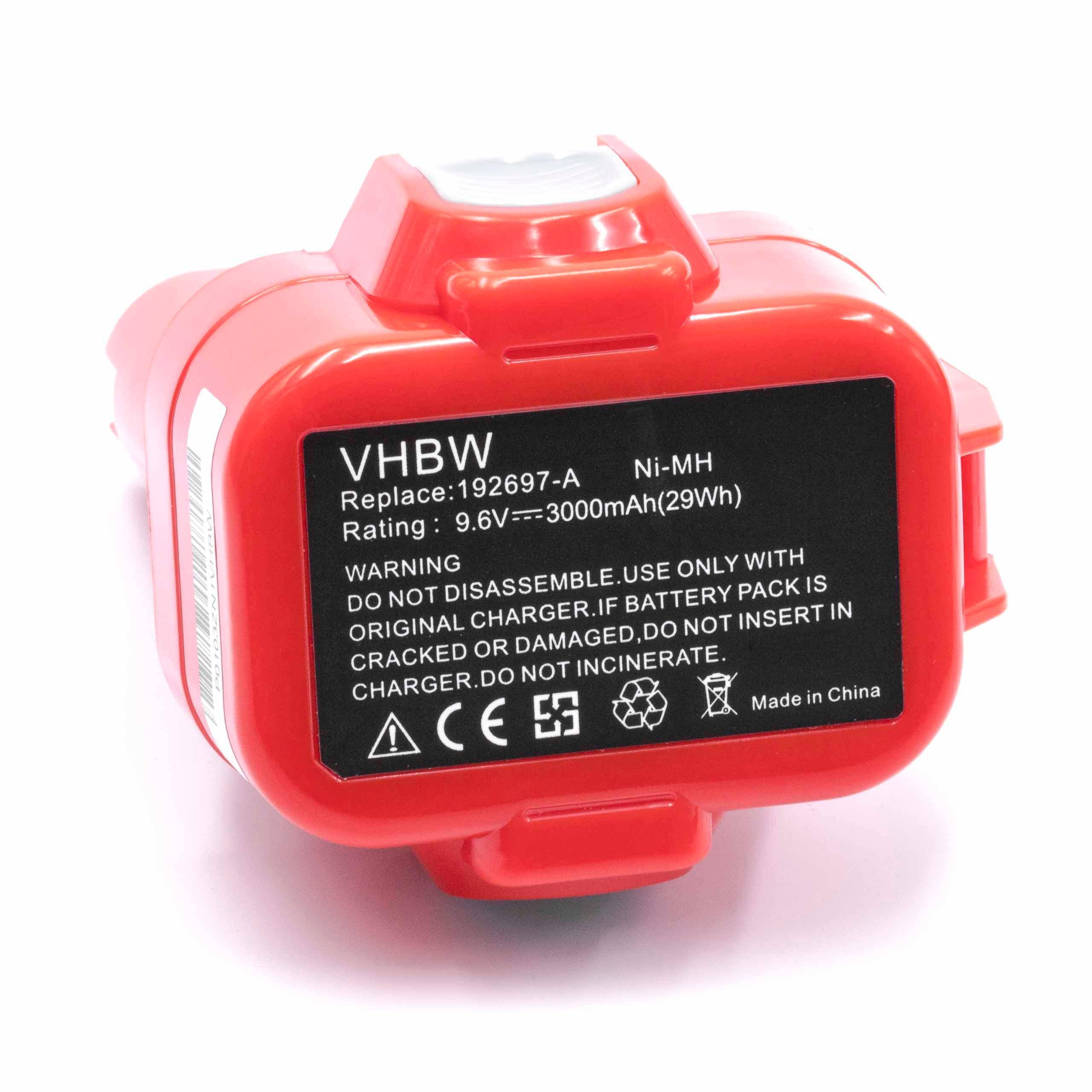 vhbw 1x Akku Ersatz für Makita 9102A, 9101A, 9102, 9101, 9100A für Werkzeug (3000 mAh, NiMH, 9,6 V)