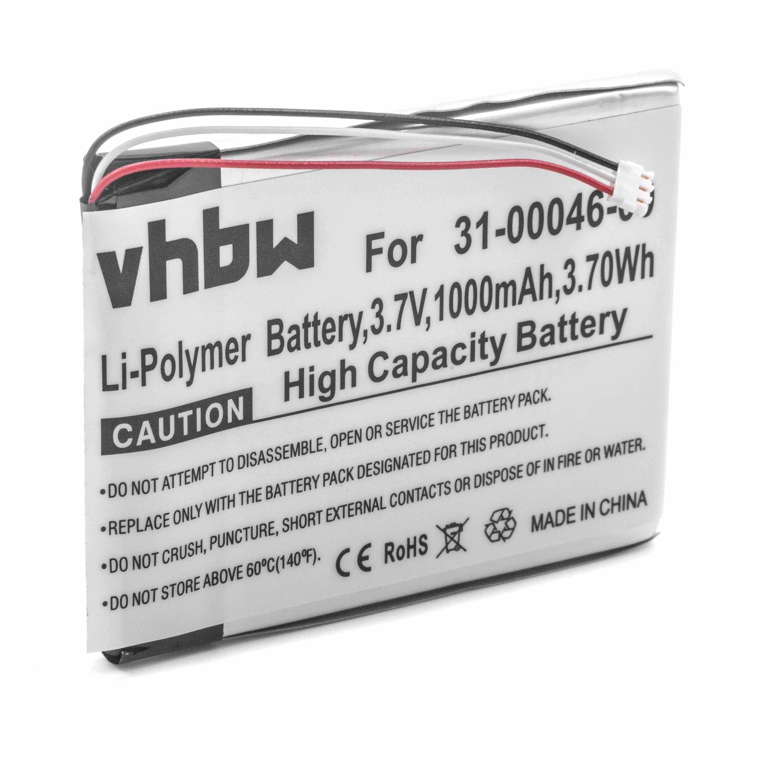 vhbw Akku Ersatz für Garmin 361-00046-00, 361-00046-07 für GPS Navigation Navi (1000 mAh, 3,7 V, Li-Polymer)