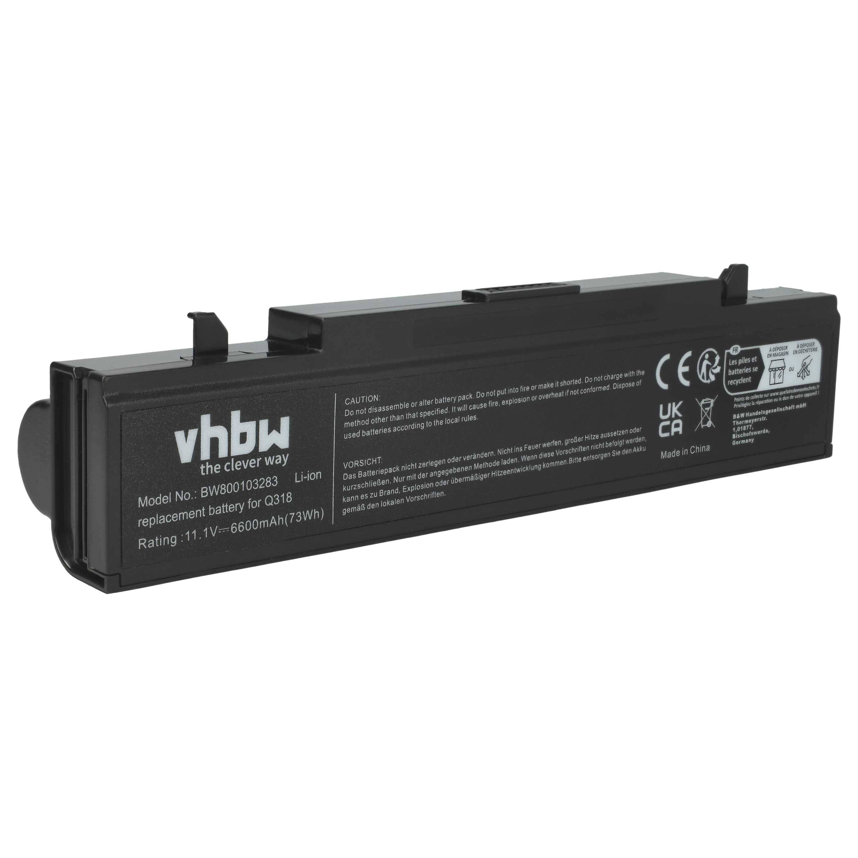 vhbw 1x Akku kompatibel mit Samsung RF411, RF510, RF510 S01, RF510 S02 Notebook (6600 mAh, 11,1 V, Li-Ion)