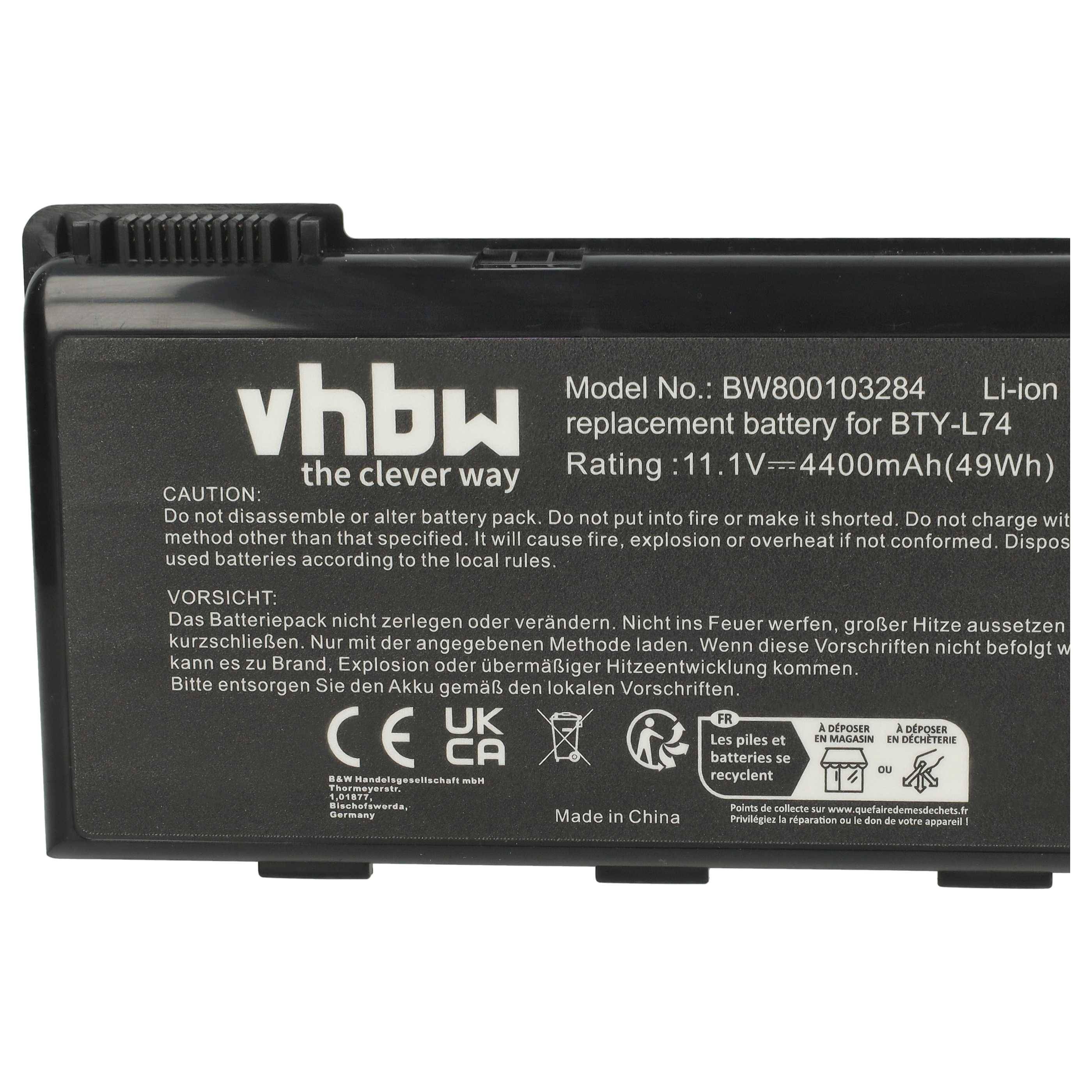 vhbw Akku kompatibel mit MSI CR630-025XHU, CR630-042PL, CR630-034X, CR630-044PL, CR630-043XPL Notebook (4400 mAh, 11,1 V, Li-Ion)
