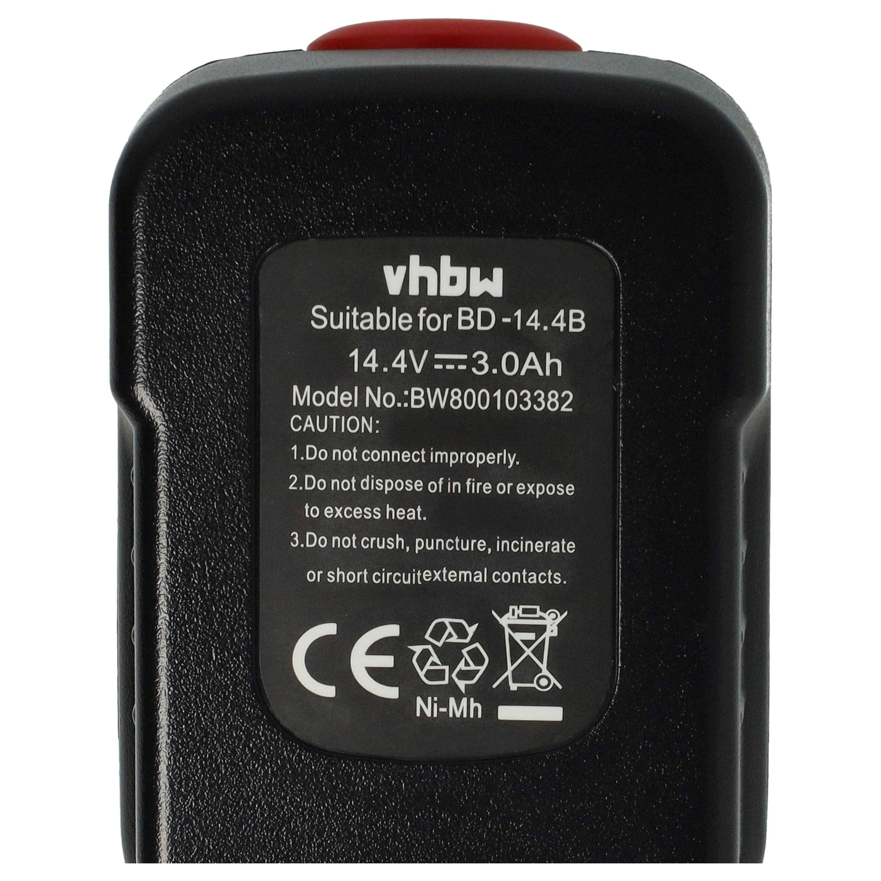 vhbw Akku kompatibel mit Black & Decker HP148F2, HP146F3K, HP146FBH, HP146F2B, HP146F3B, HP146F2 Werkzeug (3000 mAh, NiMH, 14,4 V)