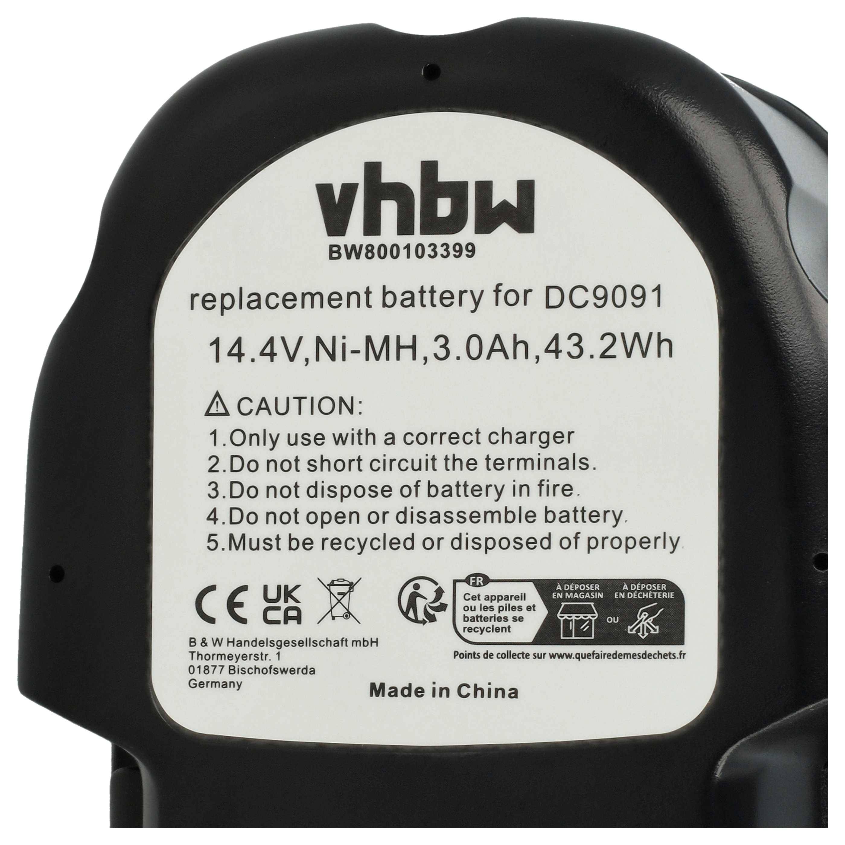 vhbw Akku kompatibel mit Dewalt DC612KA, DC614KA, DC528 FlashLight, DC551KA, DC613KA, DC615KA Elektrowerkzeug (3000 mAh, NiMH)