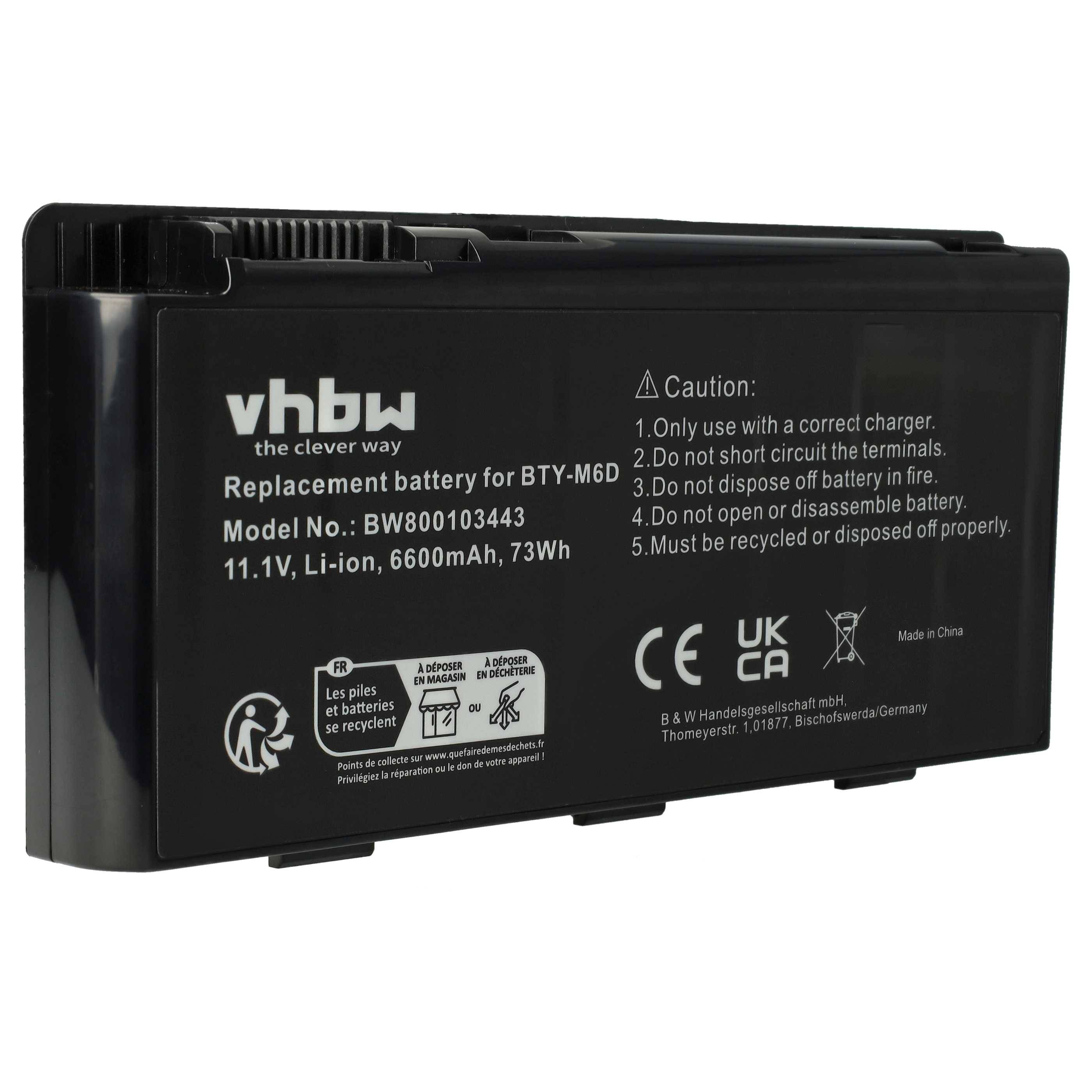 vhbw Akku kompatibel mit Medion Erazer MD97746, MD97747, MD97748, MD97761, MD97762, MD97779 Notebook (6600 mAh, 11,1 V, Li-Ion)