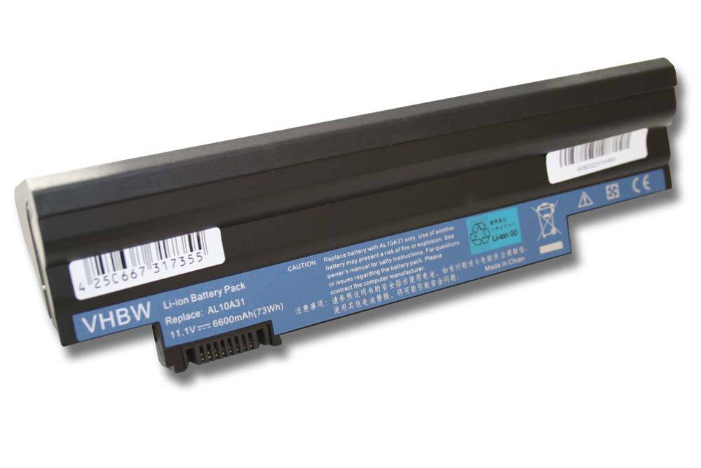 vhbw 1x Akku kompatibel mit Acer Aspire One D255, D260-2203, D260-2207, D260, D257, D260-2028 Notebook (6600 mAh, 11,1 V, Li-Ion)