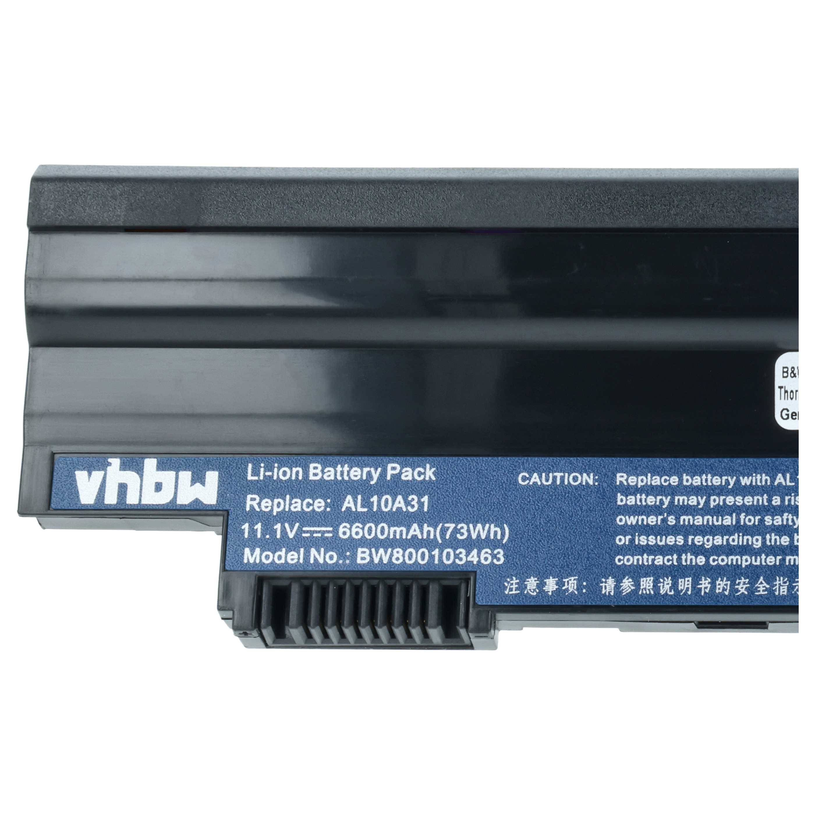 vhbw 1x Akku Ersatz für Acer AL10BW, LC.BTP00.129, AK.003BT.071, AK.006BT.074 für Notebook (6600 mAh, 11,1 V, Li-Ion)