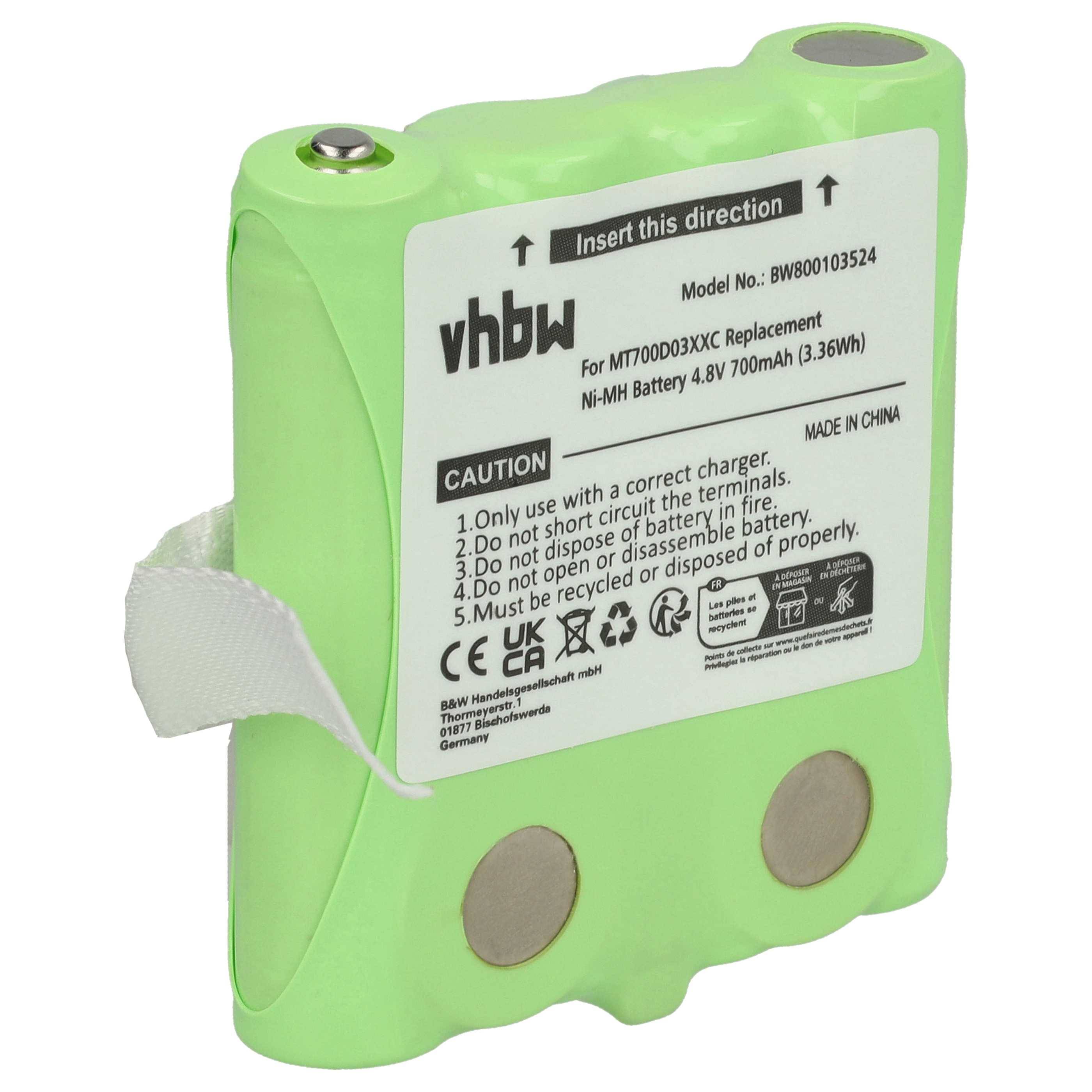 vhbw 1x Akku Ersatz für MT700D03XXC für Funkgerät, Walkie Talkie (700 mAh, 4,8 V, NiMH)