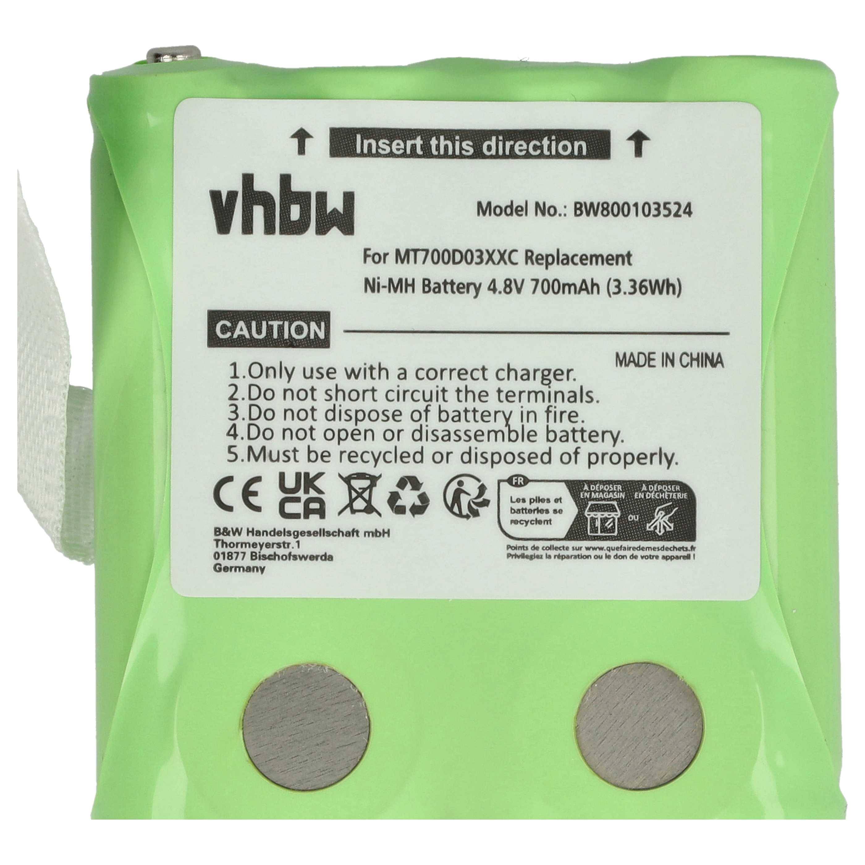 vhbw 1x Akku Ersatz für MT700D03XXC für Funkgerät, Walkie Talkie (700 mAh, 4,8 V, NiMH)