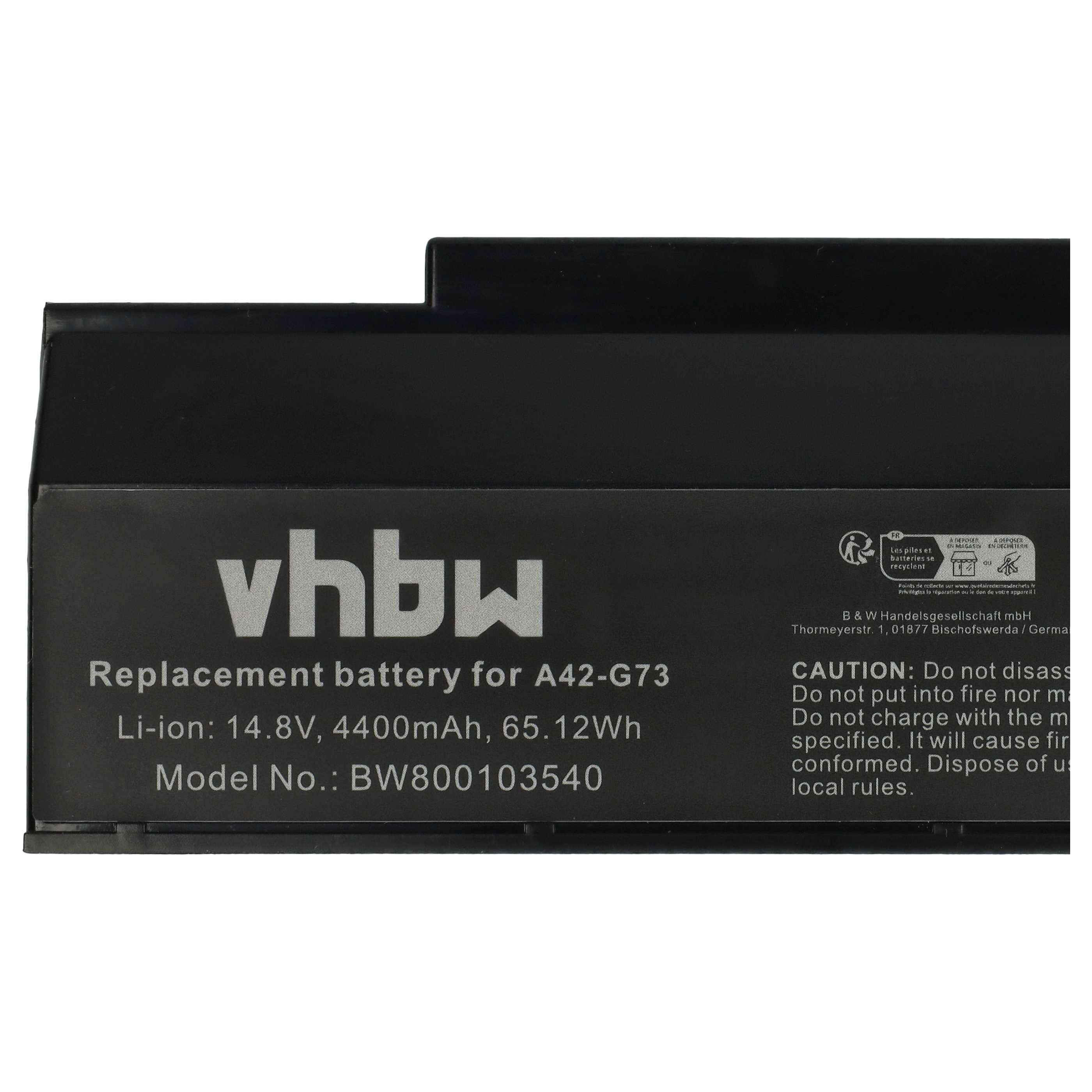 vhbw 1x Akku Ersatz für Asus G73-52 | für Notebook (4400 mAh, 14,8 V, Li-Ion)