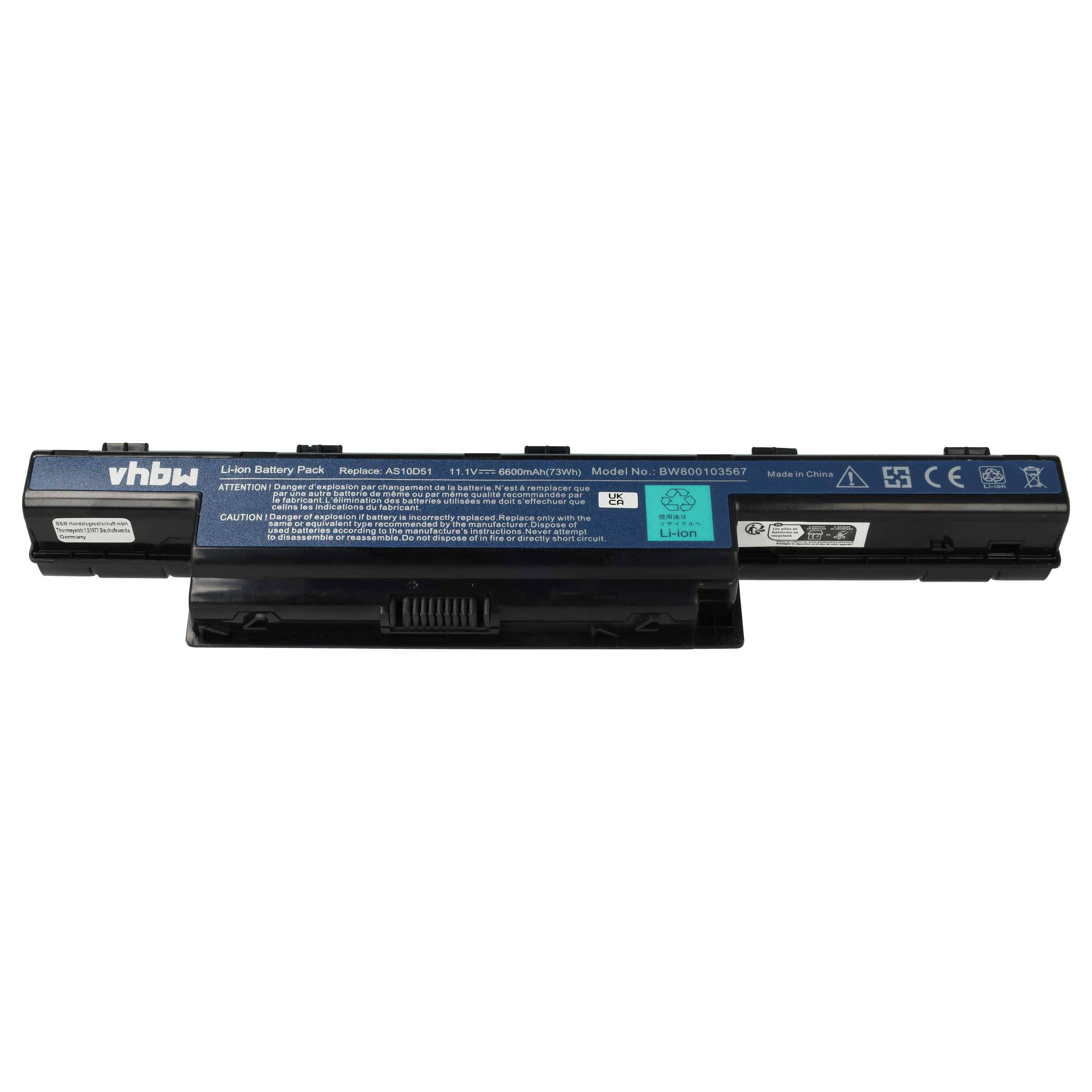 vhbw Akku kompatibel mit Gateway NV79C50u, NV79C51u, NV79C52u, NV79C54uV55C35u Notebook (6600 mAh, 11,1 V, Li-Ion) - Ersatz für 31CR19/652, AS10D31