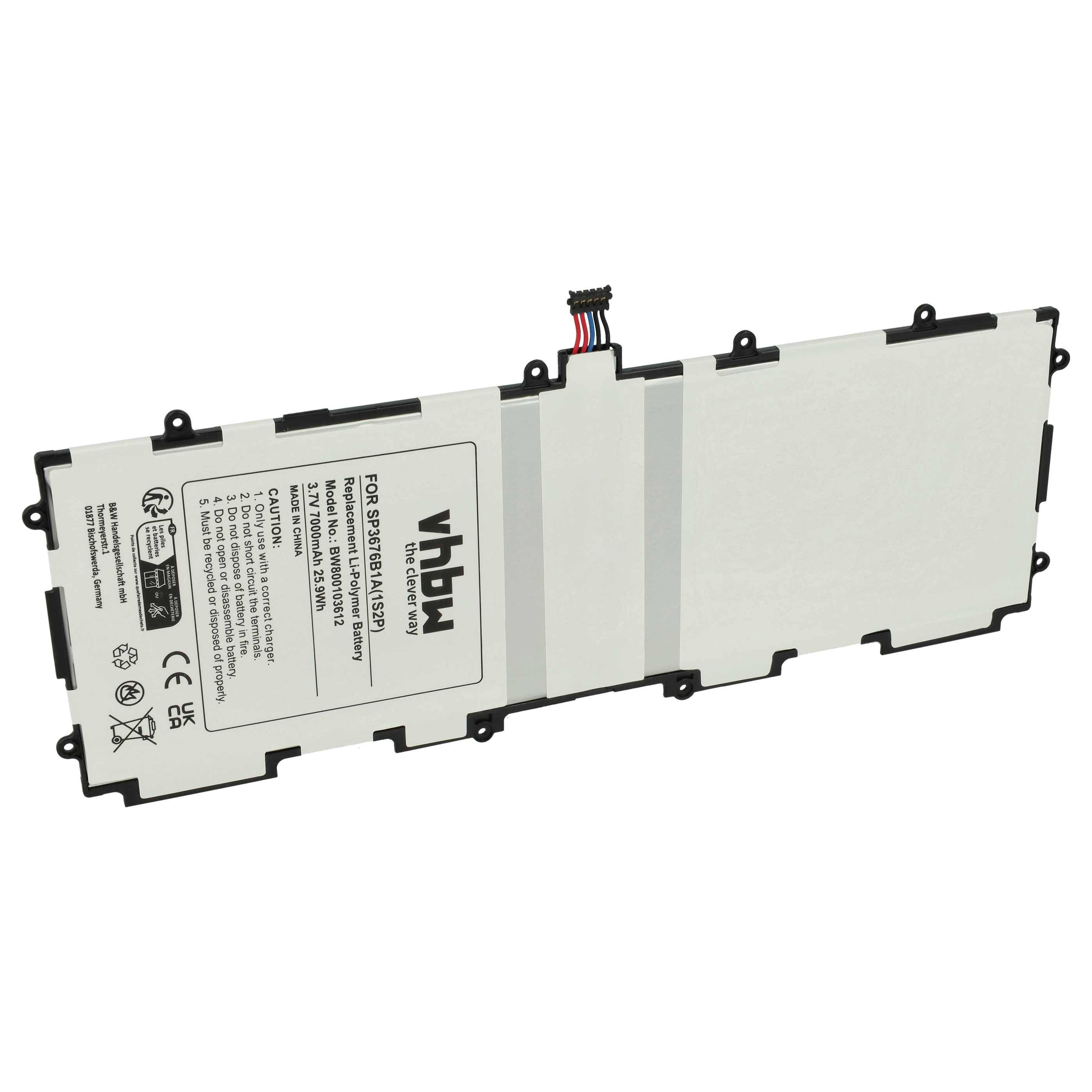 vhbw Akku kompatibel mit Samsung Galaxy Tab GT-P5113 | GT-P7510, SGH-I497, SGH-T859, GT-P5110 16GB Tablet Pad (7000 mAh, 3,7 V, Li-Polymer)