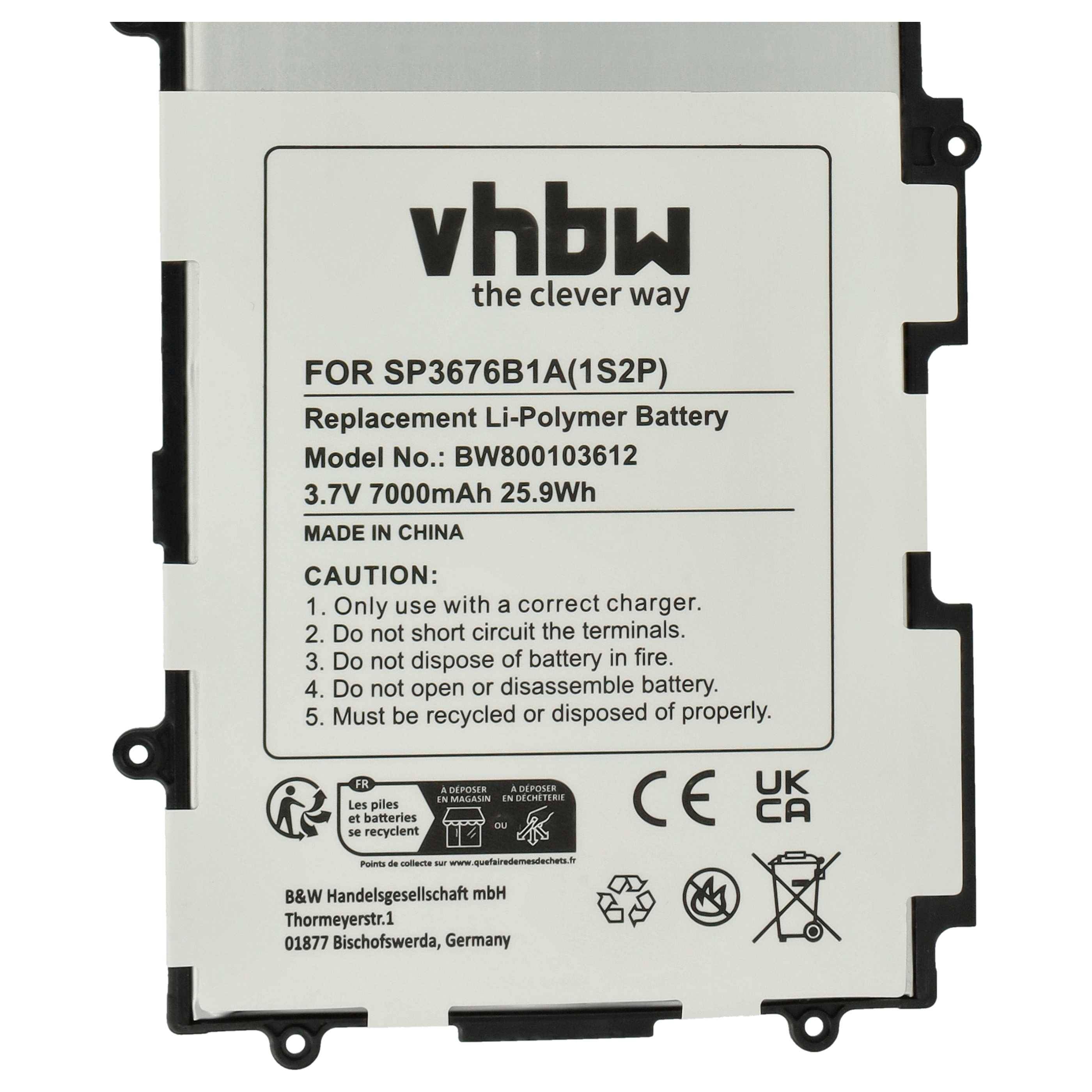 vhbw Akku kompatibel mit Samsung Galaxy Tab 10.1 GT-P7500 | 2 10.1 GT-P5100, 2 10.1 GT-P5110, GT-7511 Tablet Pad (7000 mAh, 3,7 V, Li-Polymer)