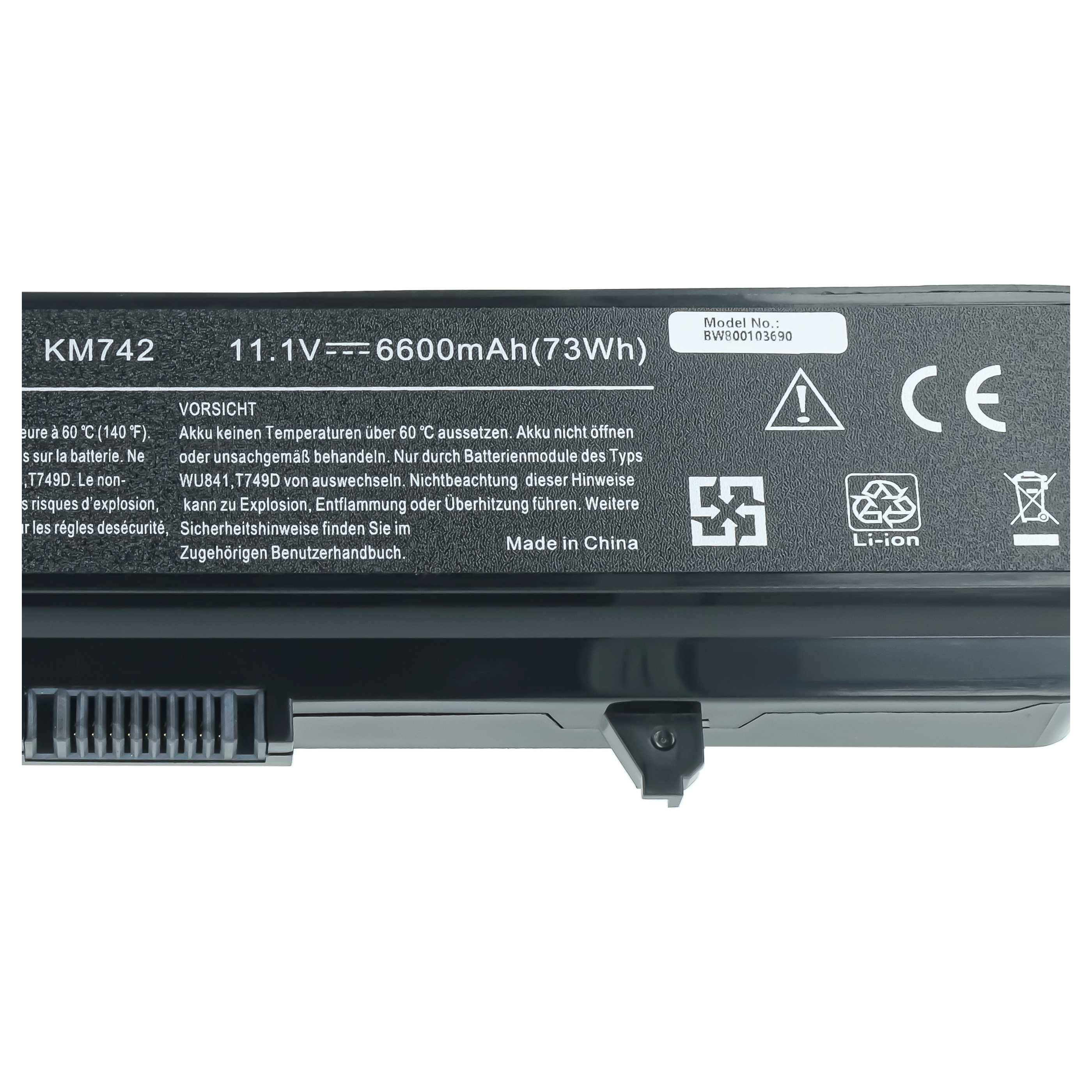 vhbw Akku kompatibel mit Dell Inspiron 14, 17, 1525, 1526, 1546, 1440, 1750, 1545 Notebook (6600mAh, 11,1V, Li-Ion)