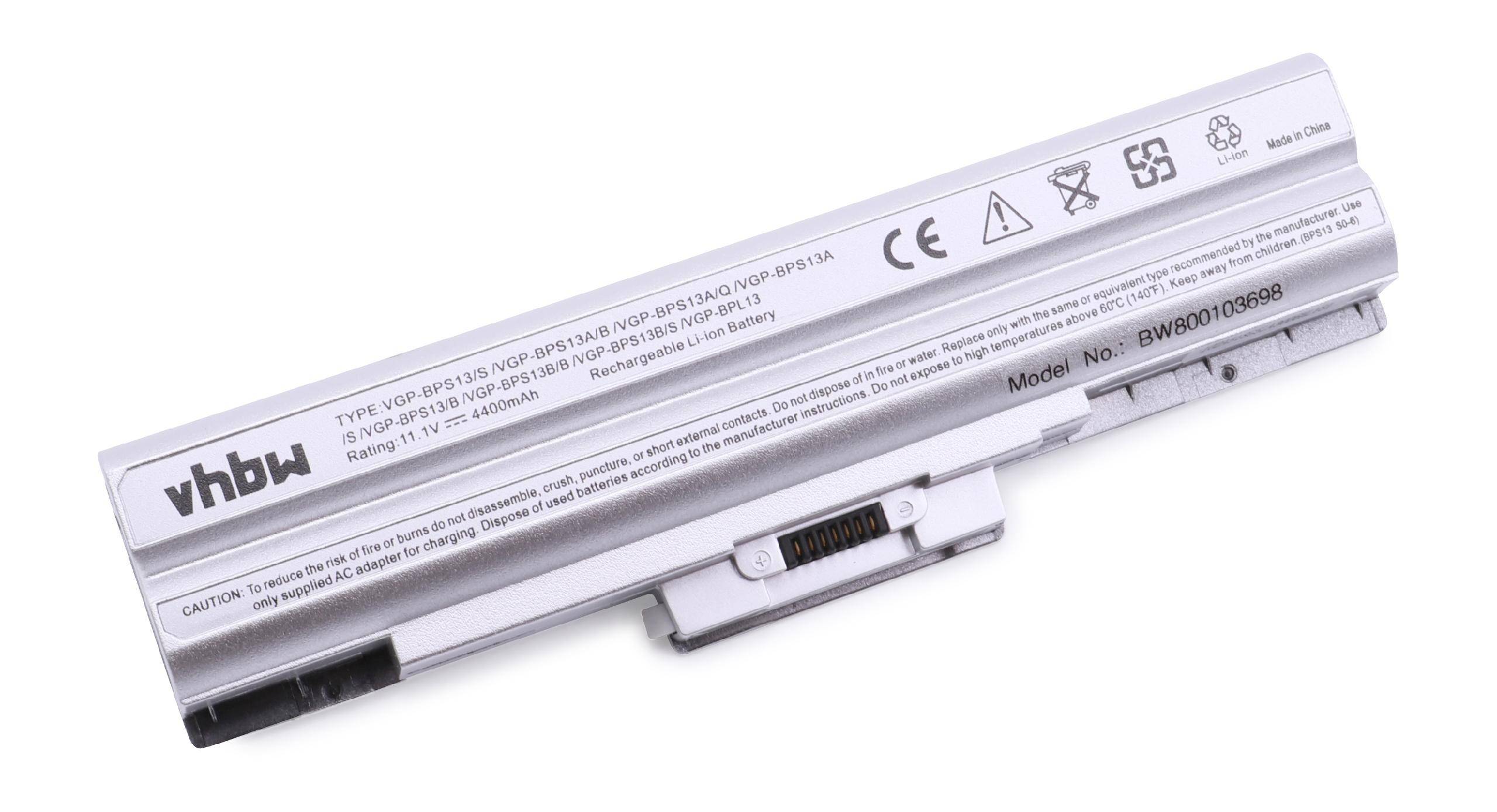 vhbw Akku kompatibel mit Sony Vaio VGN-AW235J/B, VGN-AW270Y/Q, VGN-AW230J/H Notebook (4400 mAh, 11,1 V, Li-Ion) - silber